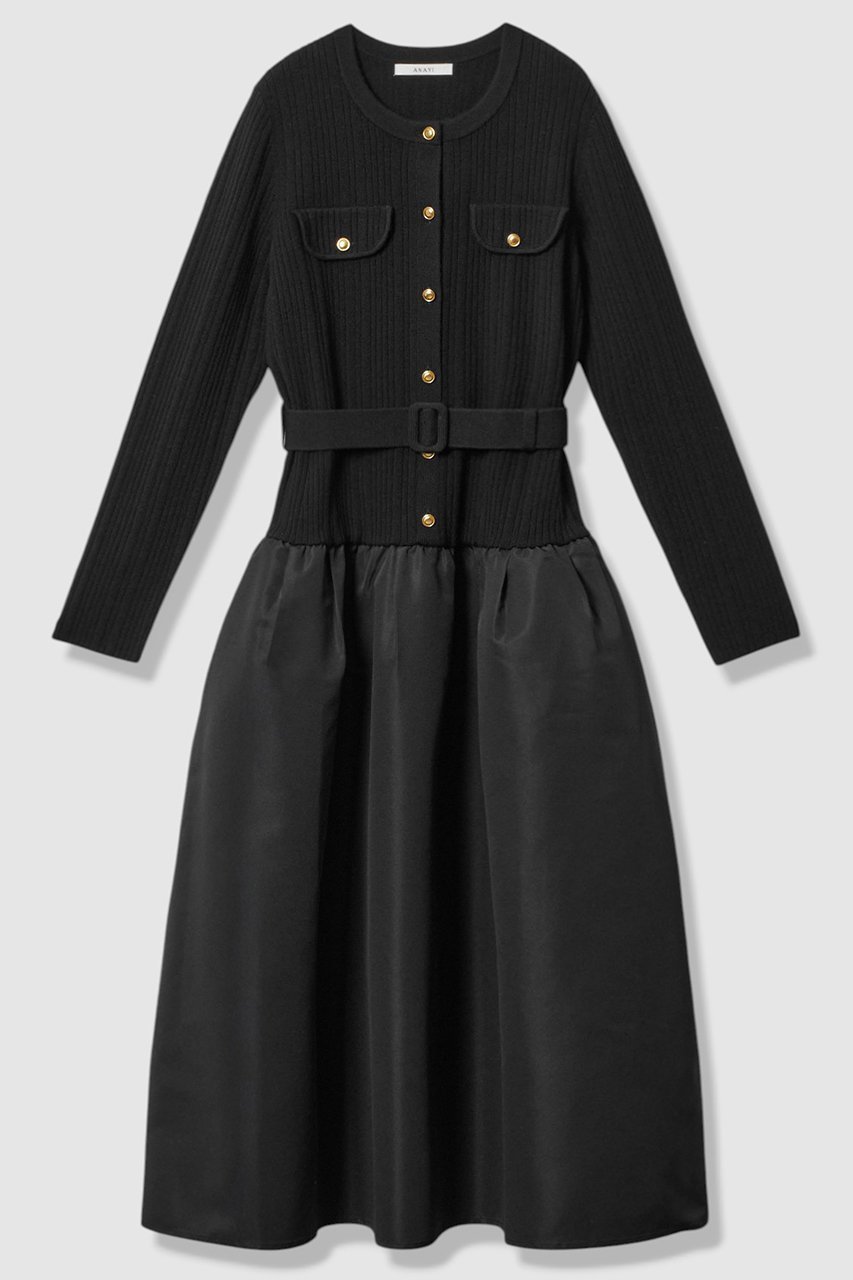 【アナイ/ANAYI】のグログランコンビベルト付き ワンピース インテリア・キッズ・メンズ・レディースファッション・服の通販 founy(ファニー) ファッション Fashion レディースファッション Fashion for Women ワンピース Dresses チュニック Tunic Tops & Dresses ベルト&ウエストマーク Belts & Waist Accessories 2025年 2025 2025-2026秋冬・A/W Autumn/Winter 2025–26 AW25–26 コンビ Combo, Combination Style チュニック Tunic, Long Top ドッキング Docking, Mixed Material ドレス Dress, One-Piece ポケット Pocket, Pocket Detail エレガント 上品 Elegant A/W・秋冬 Autumn/Winter ブラック|ID: prp329100004761850 ipo3291000000034462455