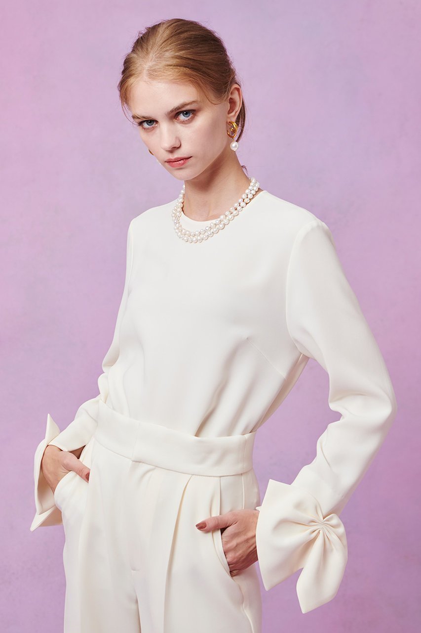 【アルアバイル/allureville】の【LOULOU WILLOUGHBY】ダブルクロス袖リボンブラウス 人気、トレンドファッション・服の通販 founy(ファニー) 　ファッション　Fashion　レディースファッション　Fashion for Women　トップス・カットソー　Cut & Sew Tops　シャツ・ブラウス・オフィスカジュアル　Elegant Blouses & Button-Ups　2026年　2026　シンプル　Simple, Minimal　スリーブ　Sleeve, Long Sleeve / Short Sleeve　ダブル　Double, Double-Breasted　バランス　Balance, Style Balance　リボン　Ribbon, Bow　ロング　Long, Long-Length　エレガント 上品　Elegant　夏　Summer　春　Spring　S/S・春夏　SS, Spring/Summer, Warm Season　other-5|ID: prp329100004761859 ipo3291000000035591417