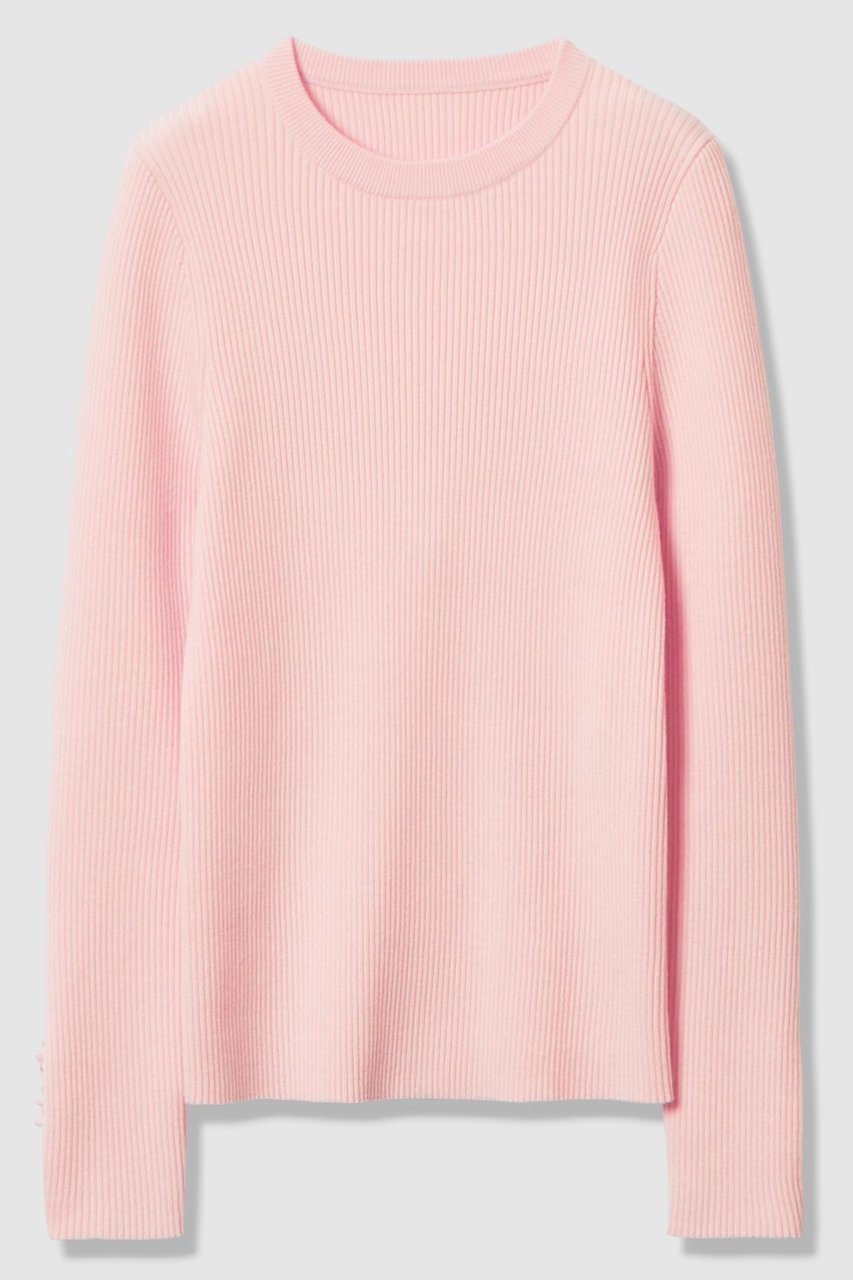 【アルアバイル/allureville】の【LOULOU WILLOUGHBY】フリルスリットプルオーバー インテリア・キッズ・メンズ・レディースファッション・服の通販 founy(ファニー) 　ファッション　Fashion　レディースファッション　Fashion for Women　トップス・カットソー　Cut & Sew Tops　ニット　Knit Tops & Sweaters　カジュアルプルオーバー・ニットトップス　Pullovers & Knit Tops / Casual Pullovers　2025年　2025　2025-2026秋冬・A/W　Autumn/Winter 2025–26 AW25–26　シンプル　Simple, Minimal　スリット　Slit, Slit Detail　フリル　Frill, Ruffle　リブニット　Rib Knit, Ribbed Knit　エレガント 上品　Elegant　A/W・秋冬　Autumn/Winter　ライトピンク|ID: prp329100004761862 ipo3291000000034462557