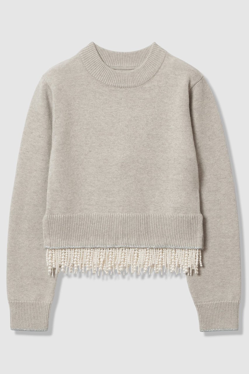 【アルアバイル/allureville】の【LOULOU WILLOUGHBY】パールフリンジフェザープルオーバー インテリア・キッズ・メンズ・レディースファッション・服の通販 founy(ファニー) 　ファッション　Fashion　レディースファッション　Fashion for Women　トップス・カットソー　Cut & Sew Tops　ニット　Knit Tops & Sweaters　カジュアルプルオーバー・ニットトップス　Pullovers & Knit Tops / Casual Pullovers　2026年　2026　スリット　Slit, Slit Detail　パール　Pearl, Pearl Accent　フリンジ　Fringe, Tassel　ホリデーシーズン　Holiday Season　エレガント 上品　Elegant　夏　Summer　春　Spring　S/S・春夏　SS, Spring/Summer, Warm Season　ライトグレー|ID: prp329100004761864 ipo3291000000035388503