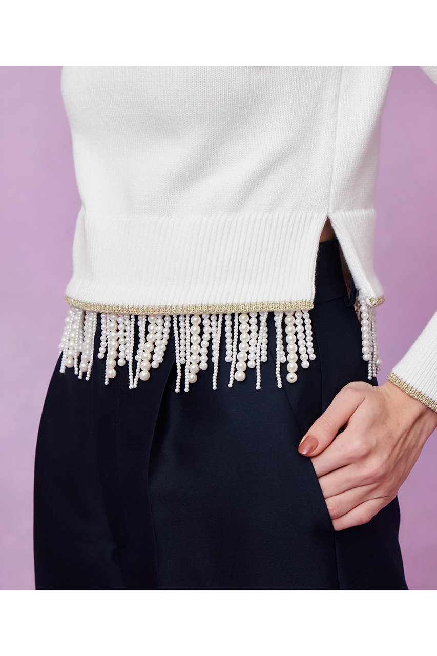 【アルアバイル/allureville】の【LOULOU WILLOUGHBY】パールフリンジフェザープルオーバー 人気、トレンドファッション・服の通販 founy(ファニー) 　ファッション　Fashion　レディースファッション　Fashion for Women　トップス・カットソー　Cut & Sew Tops　ニット　Knit Tops & Sweaters　カジュアルプルオーバー・ニットトップス　Pullovers & Knit Tops / Casual Pullovers　2026年　2026　スリット　Slit, Slit Detail　パール　Pearl, Pearl Accent　フリンジ　Fringe, Tassel　ホリデーシーズン　Holiday Season　エレガント 上品　Elegant　夏　Summer　春　Spring　S/S・春夏　SS, Spring/Summer, Warm Season　other-4|ID: prp329100004761864 ipo3291000000035527237