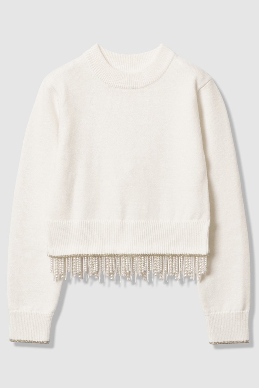 【アルアバイル/allureville】の【LOULOU WILLOUGHBY】パールフリンジフェザープルオーバー インテリア・キッズ・メンズ・レディースファッション・服の通販 founy(ファニー) 　ファッション　Fashion　レディースファッション　Fashion for Women　トップス・カットソー　Cut & Sew Tops　ニット　Knit Tops & Sweaters　カジュアルプルオーバー・ニットトップス　Pullovers & Knit Tops / Casual Pullovers　スリット　Slit, Slit Detail　パール　Pearl, Pearl Accent　フリンジ　Fringe, Tassel　ホリデーシーズン　Holiday Season　エレガント 上品　Elegant　春　Spring　オフホワイト|ID: prp329100004761864 ipo3291000000036229201