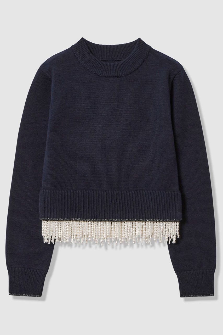 【アルアバイル/allureville】の【LOULOU WILLOUGHBY】パールフリンジフェザープルオーバー インテリア・キッズ・メンズ・レディースファッション・服の通販 founy(ファニー) 　ファッション　Fashion　レディースファッション　Fashion for Women　トップス・カットソー　Cut & Sew Tops　ニット　Knit Tops & Sweaters　カジュアルプルオーバー・ニットトップス　Pullovers & Knit Tops / Casual Pullovers　スリット　Slit, Slit Detail　パール　Pearl, Pearl Accent　フリンジ　Fringe, Tassel　ホリデーシーズン　Holiday Season　エレガント 上品　Elegant　春　Spring　ネイビー|ID: prp329100004761864 ipo3291000000036229203