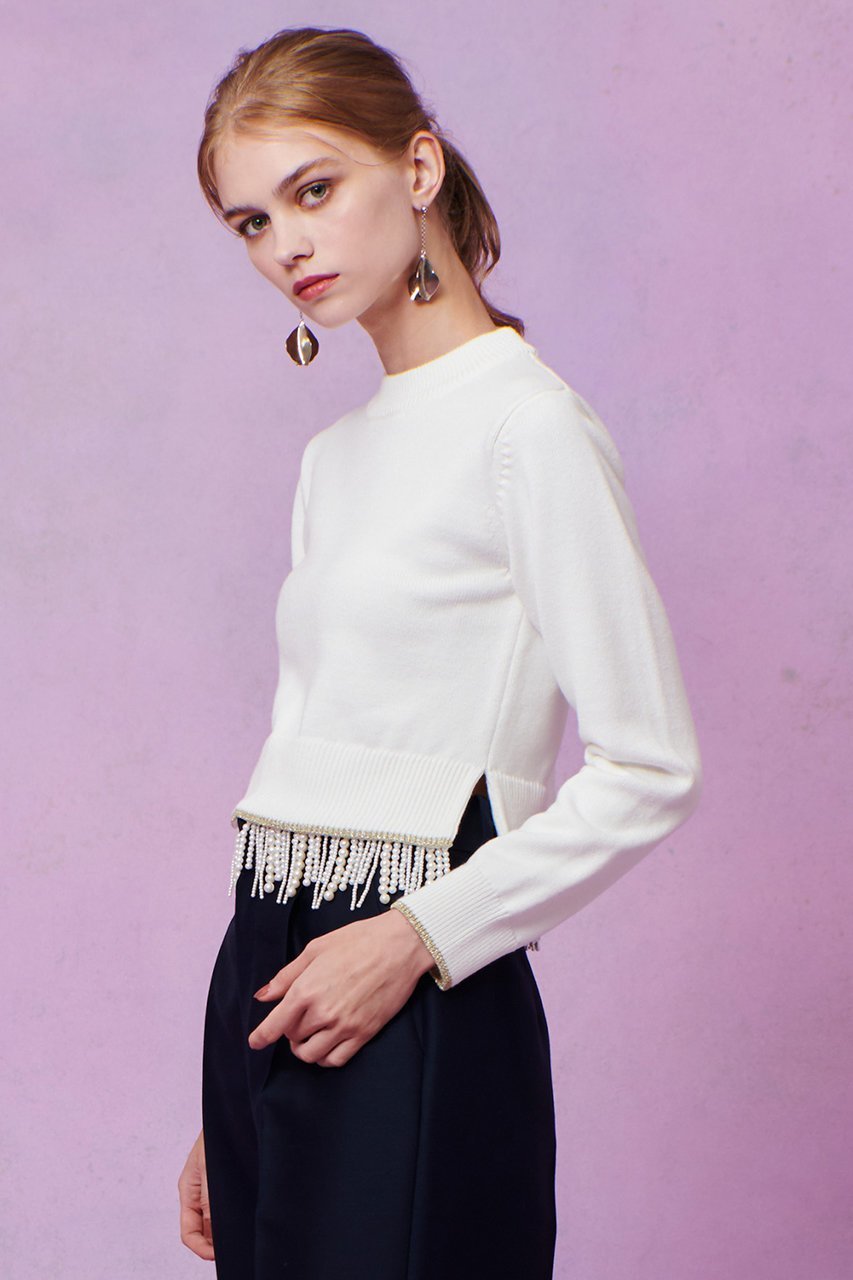 【アルアバイル/allureville】の【LOULOU WILLOUGHBY】パールフリンジフェザープルオーバー 人気、トレンドファッション・服の通販 founy(ファニー) 　ファッション　Fashion　レディースファッション　Fashion for Women　トップス・カットソー　Cut & Sew Tops　ニット　Knit Tops & Sweaters　カジュアルプルオーバー・ニットトップス　Pullovers & Knit Tops / Casual Pullovers　スリット　Slit, Slit Detail　パール　Pearl, Pearl Accent　フリンジ　Fringe, Tassel　ホリデーシーズン　Holiday Season　エレガント 上品　Elegant　春　Spring　other-7|ID: prp329100004761864 ipo3291000000036418595