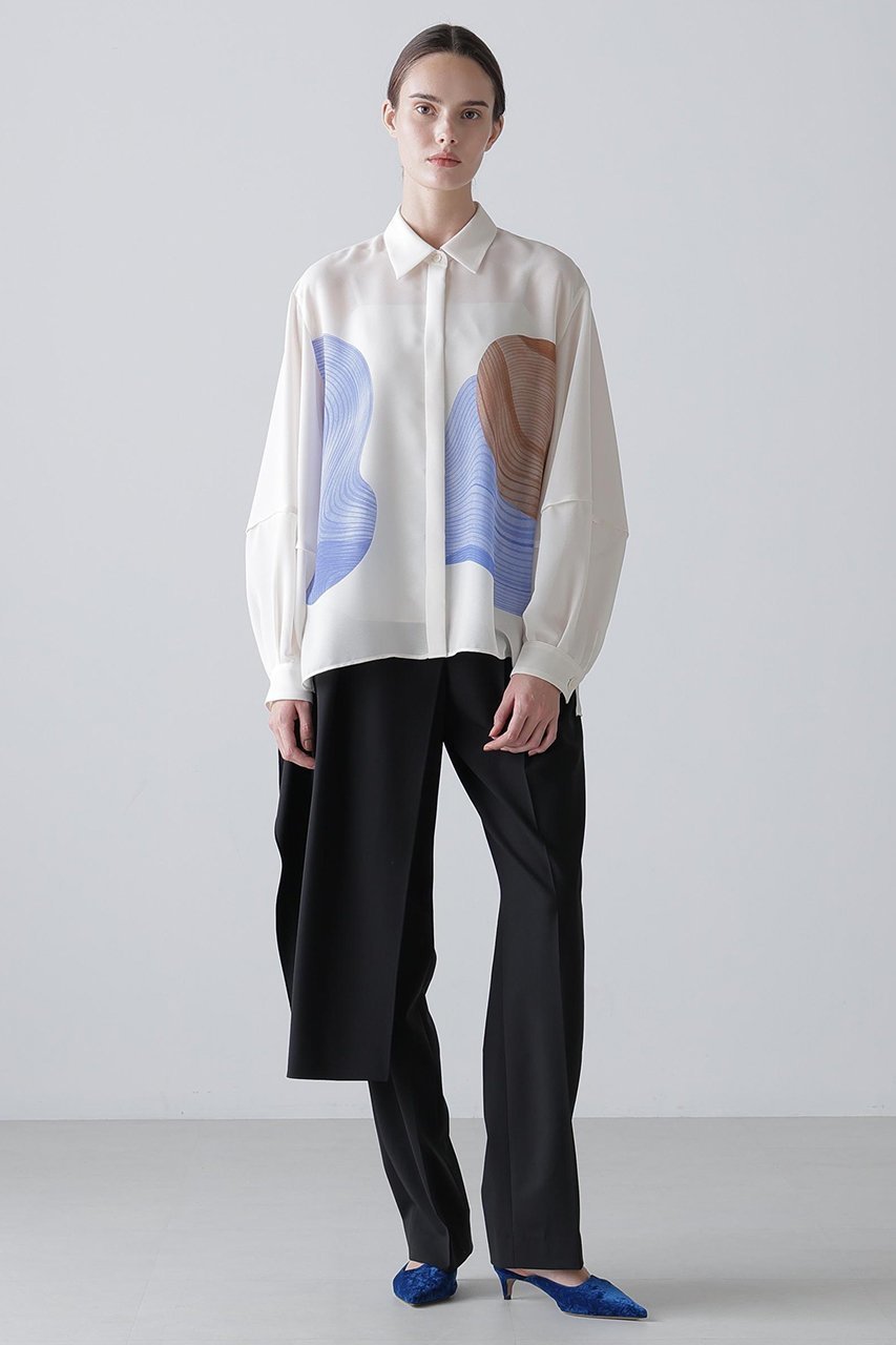 【アドーア/ADORE】のコントゥアープリントブラウス 人気、トレンドファッション・服の通販 founy(ファニー) 　ファッション　Fashion　レディースファッション　Fashion for Women　トップス・カットソー　Cut & Sew Tops　シャツ・ブラウス・オフィスカジュアル　Elegant Blouses & Button-Ups　ジョーゼット　Georgette, Semi-Sheer Fabric　スリーブ　Sleeve, Long Sleeve / Short Sleeve　プリント　Print, Printed Pattern　ロング　Long, Long-Length　エレガント 上品　Elegant　新作・新入荷　New Arrivals / New In　無地　Plain, Solid Color　other-3|ID: prp329100004761901 ipo3291000000034463355