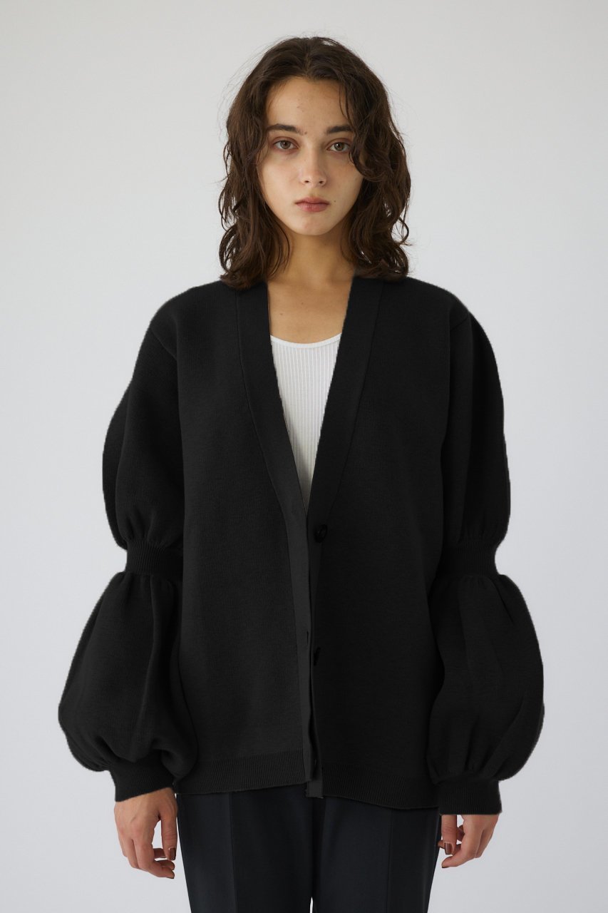 【リムアーク/RIM.ARK】のVolume sleeve knit CD/ニットカーディガン インテリア・キッズ・メンズ・レディースファッション・服の通販 founy(ファウニー) 　ファッション　Fashion　レディースファッション　Fashion for Women　トップス・カットソー　Cut & Sew Tops　ニット　Knit Tops & Sweaters　カーディガン・羽織り　Layered Style Cardigans　ボリューム袖・フリルスリーブブラウス　Voluminous & Ruffle Sleeves / Puffy Sleeve Tops　おすすめ　Recommended / Our Picks　カーディガン　Cardigan, Knitwear　ダブル　Double, Double-Breasted　バランス　Balance, Style Balance　フェイス　Face, Facial Design　ボックス　Boxy, Box Shape　ブラック|ID: prp329100004762894 ipo3291000000036868610