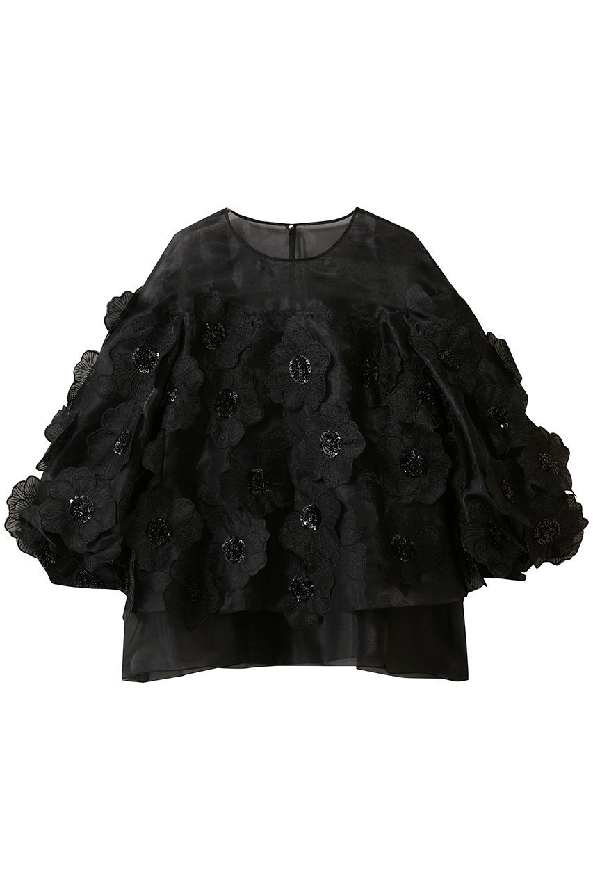 【アルアバイル/allureville】の【LOULOU WILLOUGHBY】オーガンフラワーブラウス インテリア・キッズ・メンズ・レディースファッション・服の通販 founy(ファニー) 　ファッション　Fashion　レディースファッション　Fashion for Women　トップス・カットソー　Cut & Sew Tops　シャツ・ブラウス・オフィスカジュアル　Elegant Blouses & Button-Ups　2026年　2026　オーガンジー　Organza Fabric　ショート　Short, Short Length　スリーブ　Sleeve, Long Sleeve / Short Sleeve　デコルテ　Décolleté, Neckline　ビジュー　Bijou, Jewel-like Accent　フラワー　Flower, Floral　エレガント 上品　Elegant　夏　Summer　春　Spring　S/S・春夏　SS, Spring/Summer, Warm Season　無地　Plain, Solid Color　ブラック|ID: prp329100004762906 ipo3291000000034845987