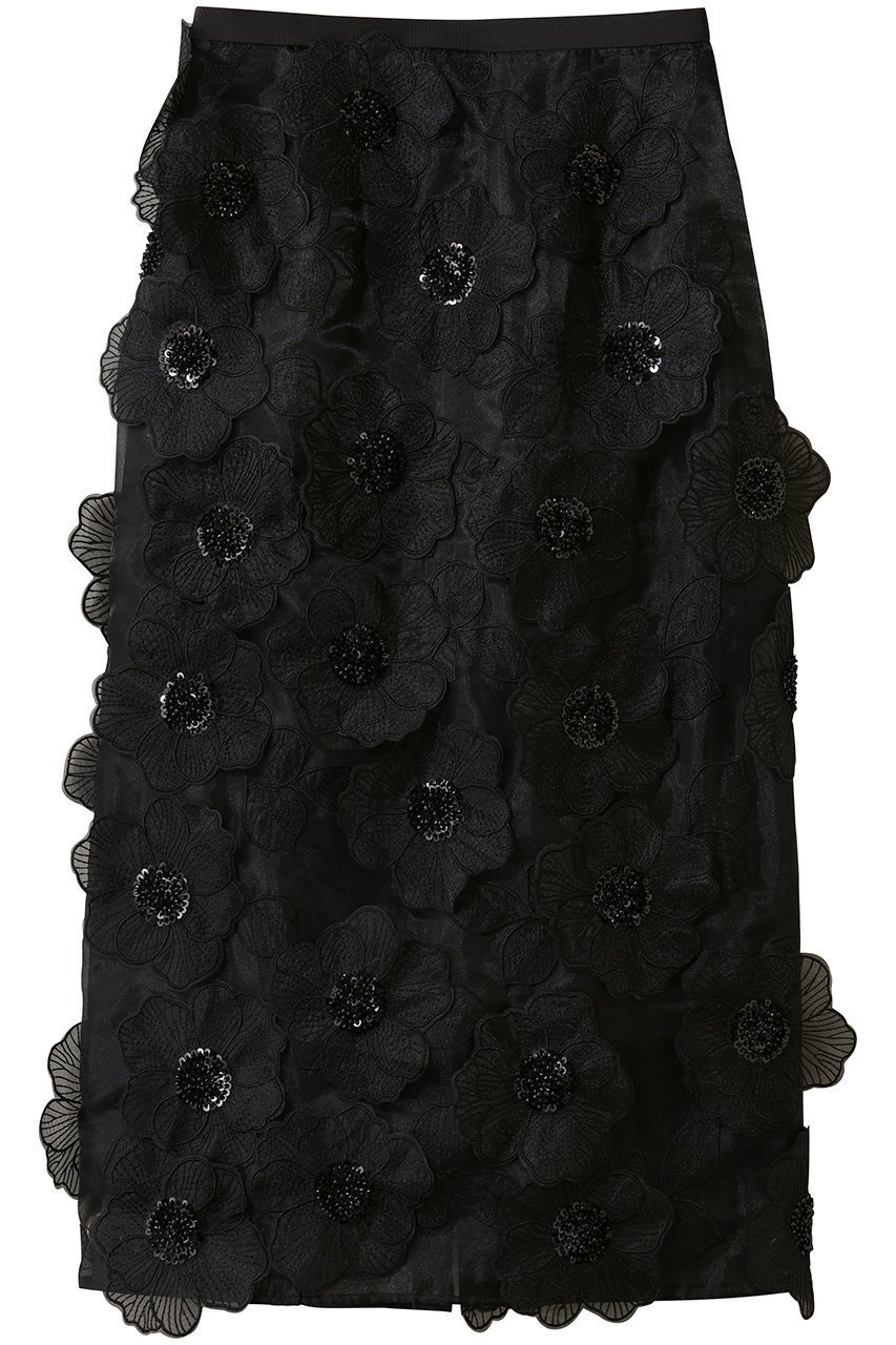 【アルアバイル/allureville】の【LOULOU WILLOUGHBY】オーガンフラワータイトスカート インテリア・キッズ・メンズ・レディースファッション・服の通販 founy(ファニー) 　ファッション　Fashion　レディースファッション　Fashion for Women　スカート　Skirts　ロングスカート　Long Skirts / Maxi & Midi Skirts　2026年　2026　エアリー　Airy Texture　オーガンジー　Organza Fabric　タイトスカート　Pencil Skirt, Tight Skirt　ビジュー　Bijou, Jewel-like Accent　ロング　Long, Long-Length　エレガント 上品　Elegant　夏　Summer　春　Spring　S/S・春夏　SS, Spring/Summer, Warm Season　ブラック|ID: prp329100004762907 ipo3291000000034921380