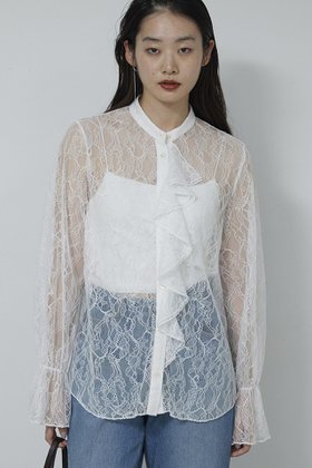 【ガリャルダガランテ/GALLARDAGALANTE】 シアーレースフリルブラウス人気、トレンドファッション・服の通販 founy(ファニー) ファッション Fashion レディースファッション Fashion for Women トップス・カットソー Cut & Sew Tops シャツ・ブラウス・オフィスカジュアル Elegant Blouses & Button-Ups オケージョン Occasion Wear スリーブ Sleeve, Long Sleeve / Short Sleeve フリル Frill, Ruffle レース Lace, Lace Fabric ロング Long, Long-Length 新作・新入荷 New Arrivals / New In |ID:prp329100004763598