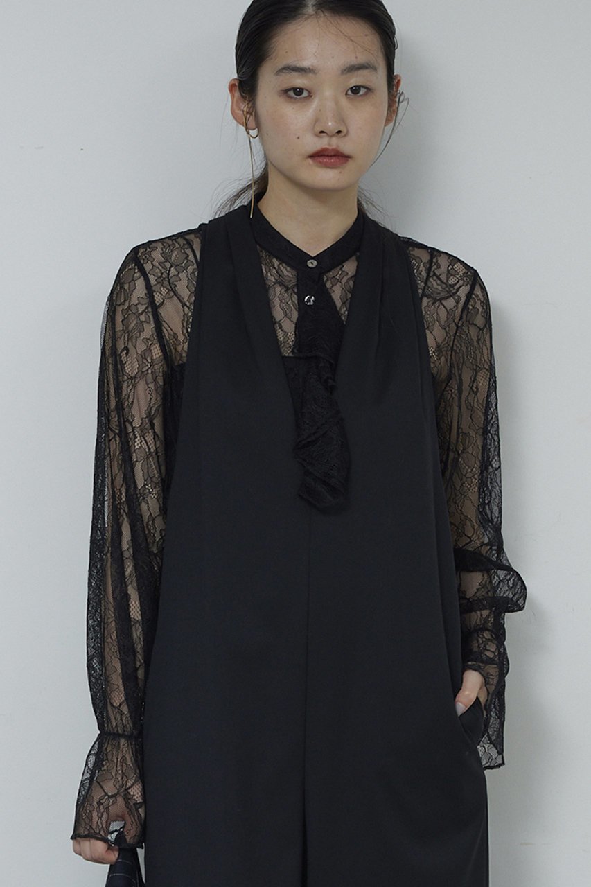 【ガリャルダガランテ/GALLARDAGALANTE】のシアーレースフリルブラウス インテリア・キッズ・メンズ・レディースファッション・服の通販 founy(ファニー) 　ファッション　Fashion　レディースファッション　Fashion for Women　トップス・カットソー　Cut & Sew Tops　シャツ・ブラウス・オフィスカジュアル　Elegant Blouses & Button-Ups　オケージョン　Occasion Wear　スリーブ　Sleeve, Long Sleeve / Short Sleeve　フリル　Frill, Ruffle　レース　Lace, Lace Fabric　ロング　Long, Long-Length　再入荷　Restock / Back in Stock　ブラック|ID: prp329100004763598 ipo3291000000035626242