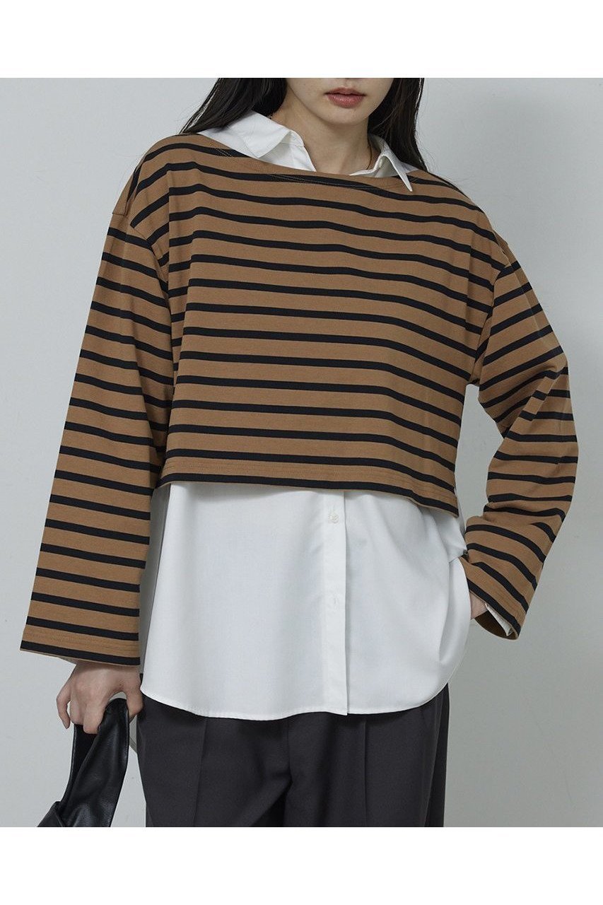 【ガリャルダガランテ/GALLARDAGALANTE】のボーダーバスクシャツ インテリア・キッズ・メンズ・レディースファッション・服の通販 founy(ファニー) ファッション Fashion レディースファッション Fashion for Women トップス・カットソー Cut & Sew Tops シャツ・ブラウス・オフィスカジュアル Elegant Blouses & Button-Ups ロングTシャツ・Tシャツ Longline T-Shirts & Tees カットソー・ベーシックTシャツ Cut-and-Sewn Tops / Stretch Tees & Basics おすすめ Recommended / Our Picks スリーブ Sleeve, Long Sleeve / Short Sleeve フレア Flare, Flared ボーダー Border, Stripe ロング Long, Long-Length エレガント 上品 Elegant 新作・新入荷 New Arrivals / New In キャメル|ID: prp329100004763602 ipo3291000000034483572