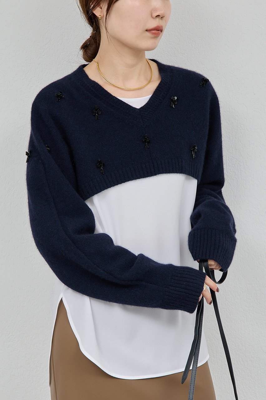 【ガリャルダガランテ/GALLARDAGALANTE】の【25th記念アイテム】ビジューショートVニット 人気、トレンドファッション・服の通販 founy(ファニー) ファッション Fashion レディースファッション Fashion for Women トップス・カットソー Cut & Sew Tops ニット Knit Tops & Sweaters カジュアルプルオーバー・ニットトップス Pullovers & Knit Tops / Casual Pullovers コンパクト Compact, Small Size ショート Short, Short Length シンプル Simple, Minimal スパンコール Sequins, Sequin Embellishment トレンド Trend, Trending Now バランス Balance, Style Balance ビジュー Bijou, Jewel-like Accent フェミニン Feminine, Girly ロング Long, Long-Length ホリデーシーズン Holiday Season 新作・新入荷 New Arrivals / New In other-5|ID: prp329100004763609 ipo3291000000034483639