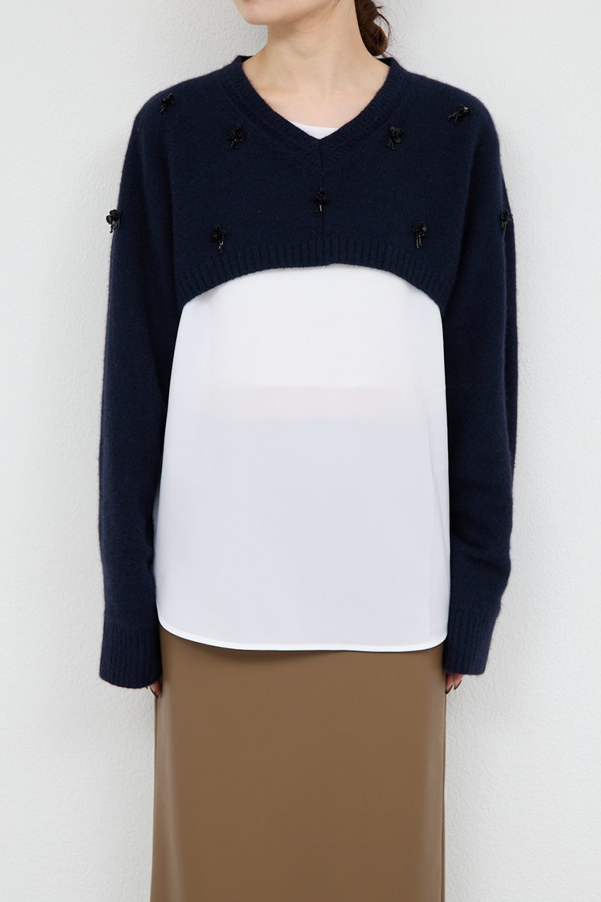 【ガリャルダガランテ/GALLARDAGALANTE】の【25th記念アイテム】ビジューショートVニット 人気、トレンドファッション・服の通販 founy(ファニー) 　ファッション　Fashion　レディースファッション　Fashion for Women　トップス・カットソー　Cut & Sew Tops　ニット　Knit Tops & Sweaters　カジュアルプルオーバー・ニットトップス　Pullovers & Knit Tops / Casual Pullovers　コンパクト　Compact, Small Size　ショート　Short, Short Length　シンプル　Simple, Minimal　スパンコール　Sequins, Sequin Embellishment　トレンド　Trend, Trending Now　バランス　Balance, Style Balance　ビジュー　Bijou, Jewel-like Accent　フェミニン　Feminine, Girly　ロング　Long, Long-Length　再入荷　Restock / Back in Stock　ホリデーシーズン　Holiday Season　other-8|ID: prp329100004763609 ipo3291000000035626264