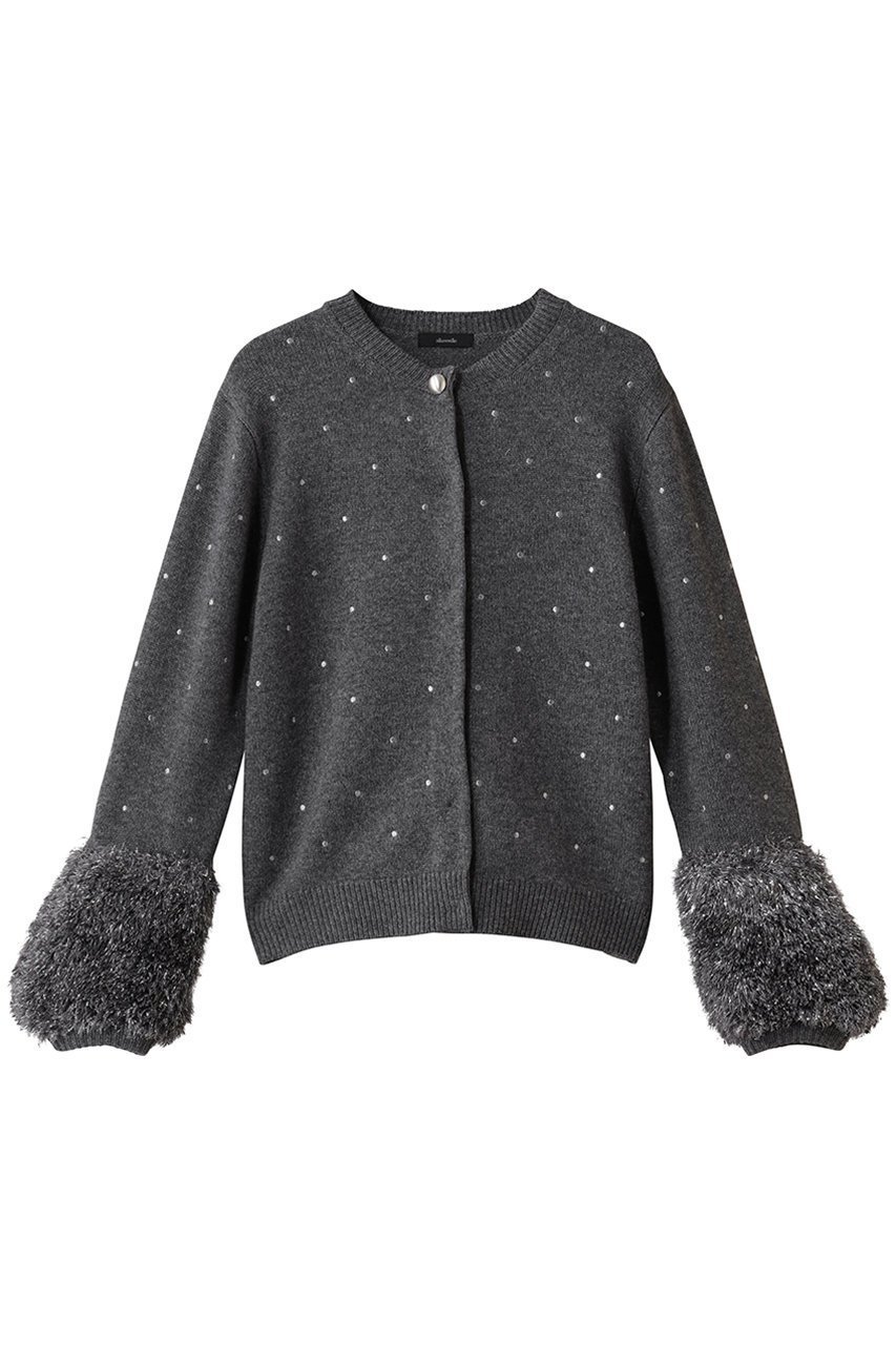 【アルアバイル/allureville】のエンブロイダリードットファーカフスカーディガン インテリア・キッズ・メンズ・レディースファッション・服の通販 founy(ファニー) 　ファッション　Fashion　レディースファッション　Fashion for Women　トップス・カットソー　Cut & Sew Tops　ニット　Knit Tops & Sweaters　カーディガン・羽織り　Layered Style Cardigans　カフス　Cuff Design　カーディガン　Cardigan, Knitwear　シンプル　Simple, Minimal　テクスチャー　Texture, Textured Fabric　ドット　Polka Dot, Dot Pattern　フォルム　Silhouette, Form　ボトム　Bottoms, Lower Wear　リュクス　Luxury, Elegant, High-End, Chic　グレー|ID: prp329100004763621 ipo3291000000034695726