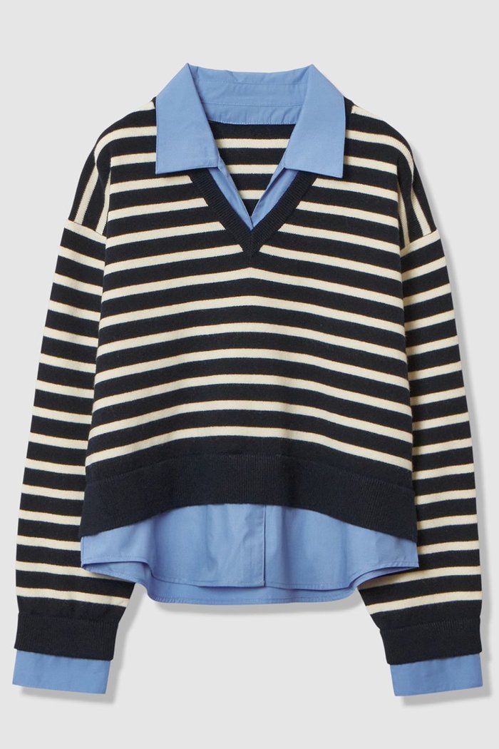 【アルアバイル/allureville】のフェイクレイヤードスキッパープルオーバー インテリア・キッズ・メンズ・レディースファッション・服の通販 founy(ファニー) https://founy.com/ ファッション Fashion レディースファッション Fashion for Women トップス・カットソー Cut & Sew Tops ニット Knit Tops & Sweaters カジュアルプルオーバー・ニットトップス Pullovers & Knit Tops / Casual Pullovers おすすめ Recommended / Our Picks デニム Denim, Jeans Material ドッキング Docking, Mixed Material バランス Balance, Style Balance リラックス Relax, Relaxed Fit ワイド Wide, Wide Fit 新作・新入荷 New Arrivals / New In |ID: prp329100004763623 ipo3291000000034483728