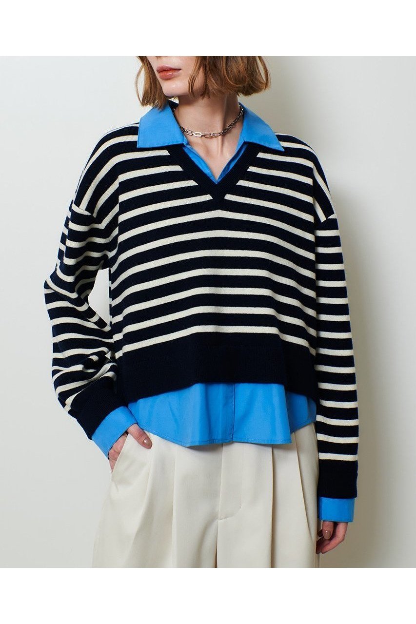 【アルアバイル/allureville】のフェイクレイヤードスキッパープルオーバー 人気、トレンドファッション・服の通販 founy(ファニー) ファッション Fashion レディースファッション Fashion for Women トップス・カットソー Cut & Sew Tops ニット Knit Tops & Sweaters カジュアルプルオーバー・ニットトップス Pullovers & Knit Tops / Casual Pullovers おすすめ Recommended / Our Picks デニム Denim, Jeans Material ドッキング Docking, Mixed Material バランス Balance, Style Balance リラックス Relax, Relaxed Fit ワイド Wide, Wide Fit 新作・新入荷 New Arrivals / New In other-8|ID: prp329100004763623 ipo3291000000034483741