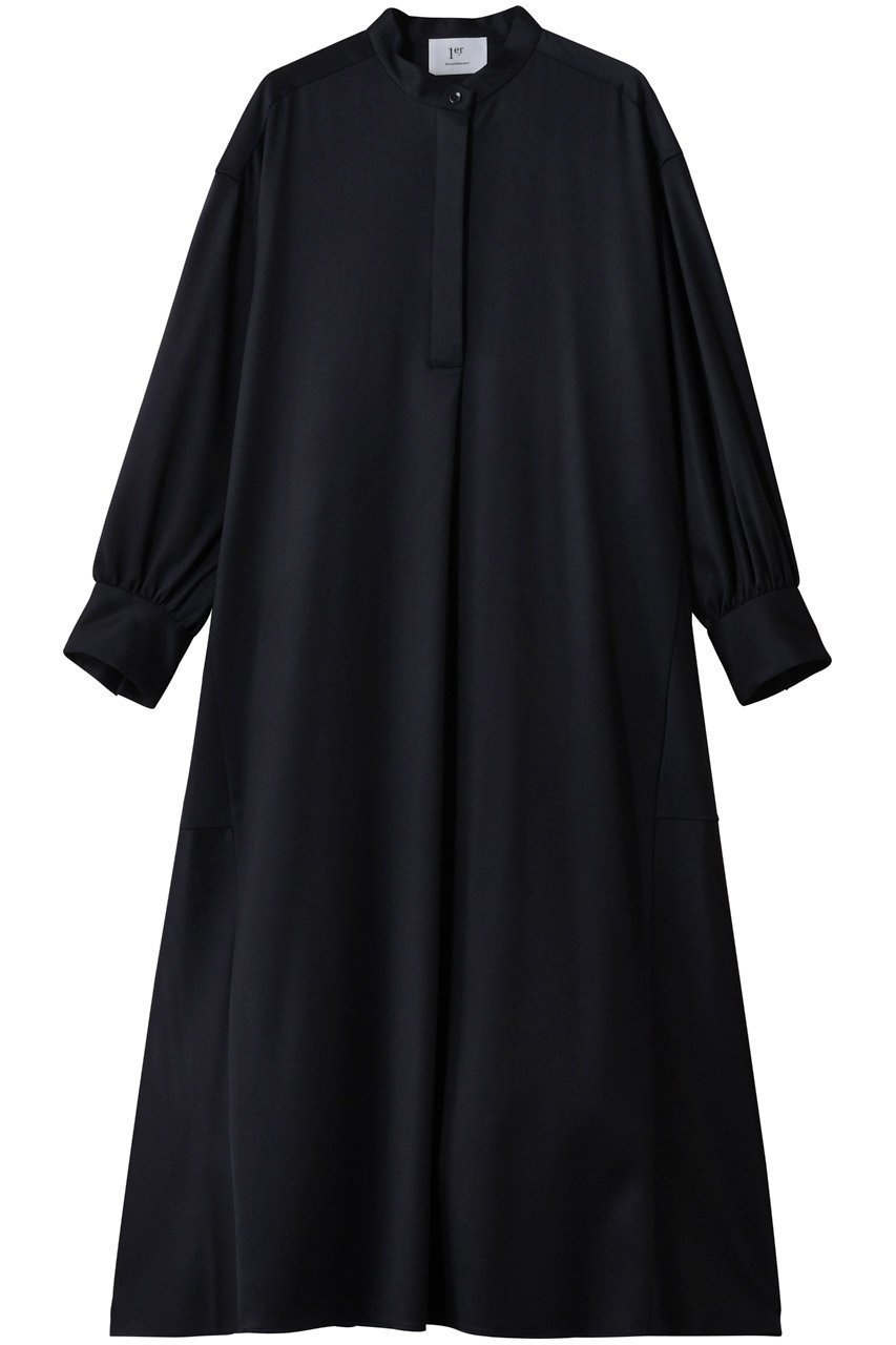 【プルミエ アロンディスモン/1er Arrondissement】のウールサテンシャツワンピース インテリア・キッズ・メンズ・レディースファッション・服の通販 founy(ファニー) 　ファッション　Fashion　レディースファッション　Fashion for Women　ワンピース　Dresses　シャツワンピース / 1枚で着映えコーデ　Shirt Dresses　チュニック　Tunic Tops & Dresses　サテン　Satin, Glossy Fabric　シューズ　Shoes, Footwear　スリーブ　Sleeve, Long Sleeve / Short Sleeve　チュニック　Tunic, Long Top　フレア　Flare, Flared　ロング　Long, Long-Length　新作・新入荷　New Arrivals / New In　ネイビー|ID: prp329100004764760 ipo3291000000034495181