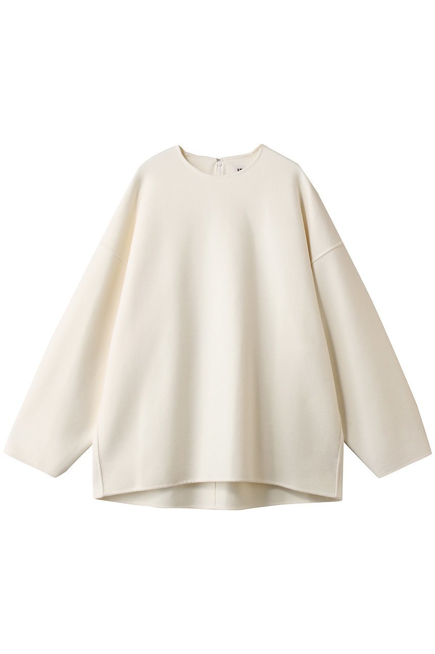 【ハー/HER.】のメルトンリバープルオーバー インテリア・キッズ・メンズ・レディースファッション・服の通販 founy(ファニー) 　ファッション　Fashion　レディースファッション　Fashion for Women　トップス・カットソー　Cut & Sew Tops　シャツ・ブラウス・オフィスカジュアル　Elegant Blouses & Button-Ups　カジュアルプルオーバー・ニットトップス　Pullovers & Knit Tops / Casual Pullovers　スリーブ　Sleeve, Long Sleeve / Short Sleeve　フォルム　Silhouette, Form　メルトン　Melton, Heavy Wool　ロング　Long, Long-Length　軽量　Lightweight, Ultra Light　オフホワイト|ID: prp329100004766610 ipo3291000000035359970