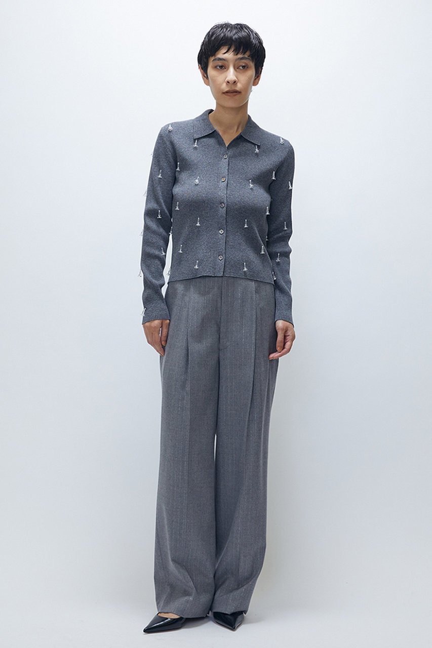 【プルミエ アロンディスモン/1er Arrondissement】のフラワービジューニットシャツ 人気、トレンドファッション・服の通販 founy(ファニー) 　ファッション　Fashion　レディースファッション　Fashion for Women　トップス・カットソー　Cut & Sew Tops　ニット　Knit Tops & Sweaters　シャツ・ブラウス・オフィスカジュアル　Elegant Blouses & Button-Ups　シンプル　Simple, Minimal　スリーブ　Sleeve, Long Sleeve / Short Sleeve　フィット　Fit, Slim Fit　フロント　Front, Front Design　ボトム　Bottoms, Lower Wear　ロング　Long, Long-Length　other-7|ID: prp329100004768227 ipo3291000000034674096