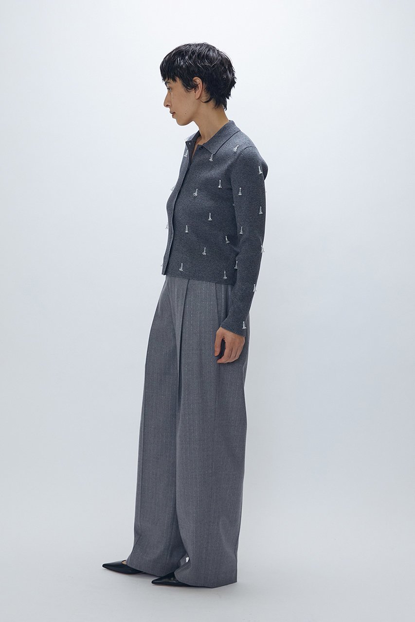 【プルミエ アロンディスモン/1er Arrondissement】のフラワービジューニットシャツ 人気、トレンドファッション・服の通販 founy(ファニー) 　ファッション　Fashion　レディースファッション　Fashion for Women　トップス・カットソー　Cut & Sew Tops　ニット　Knit Tops & Sweaters　シャツ・ブラウス・オフィスカジュアル　Elegant Blouses & Button-Ups　シンプル　Simple, Minimal　スリーブ　Sleeve, Long Sleeve / Short Sleeve　フィット　Fit, Slim Fit　フロント　Front, Front Design　ボトム　Bottoms, Lower Wear　ロング　Long, Long-Length　other-8|ID: prp329100004768227 ipo3291000000034674097