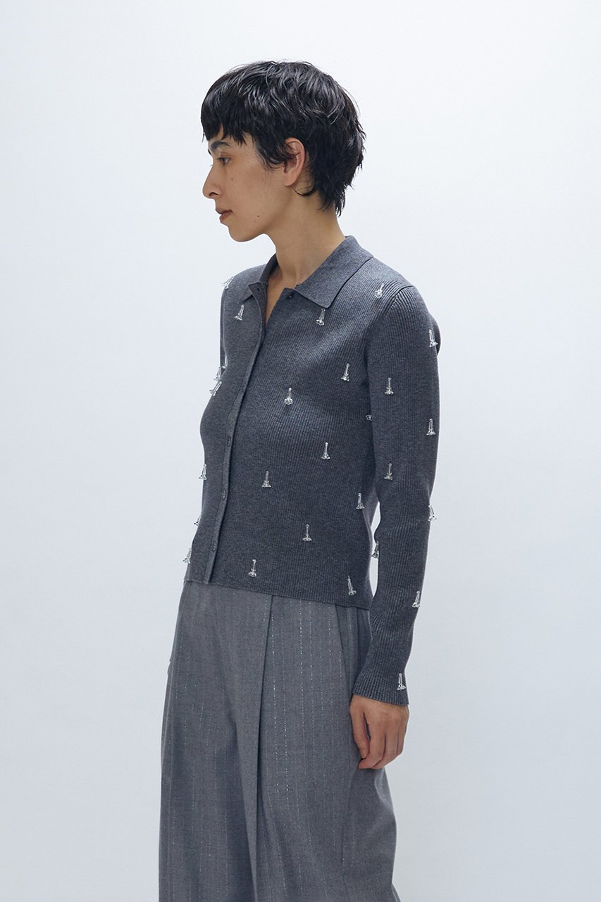 【プルミエ アロンディスモン/1er Arrondissement】のフラワービジューニットシャツ 人気、トレンドファッション・服の通販 founy(ファニー) 　ファッション　Fashion　レディースファッション　Fashion for Women　トップス・カットソー　Cut & Sew Tops　ニット　Knit Tops & Sweaters　シャツ・ブラウス・オフィスカジュアル　Elegant Blouses & Button-Ups　シンプル　Simple, Minimal　スリーブ　Sleeve, Long Sleeve / Short Sleeve　フィット　Fit, Slim Fit　フロント　Front, Front Design　ボトム　Bottoms, Lower Wear　ロング　Long, Long-Length　other-6|ID: prp329100004768227 ipo3291000000035360128