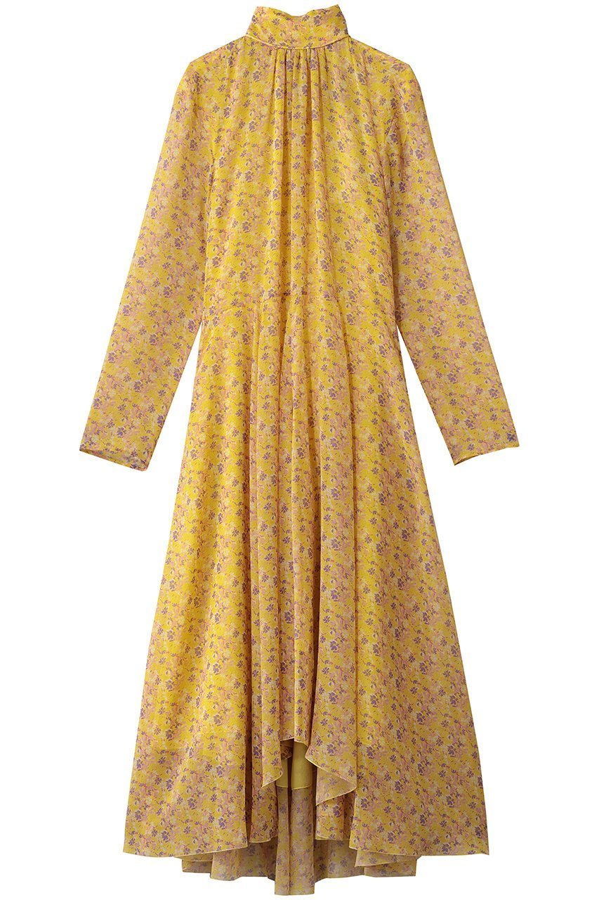 【ブラミンク/BLAMINK】のフラワープリントロングスリーブドレス インテリア・キッズ・メンズ・レディースファッション・服の通販 founy(ファニー) 　ファッション　Fashion　レディースファッション　Fashion for Women　ワンピース　Dresses　フォーマル・パーティードレス・結婚式用ドレス　Elegant & Casual Dresses　チュニック　Tunic Tops & Dresses　イエロー　Yellow　シアー　Sheer, See-Through　スリーブ　Sleeve, Long Sleeve / Short Sleeve　チュニック　Tunic, Long Top　ドレス　Dress, One-Piece　フレア　Flare, Flared　プリント　Print, Printed Pattern　イエロー|ID: prp329100004768262 ipo3291000000035360209