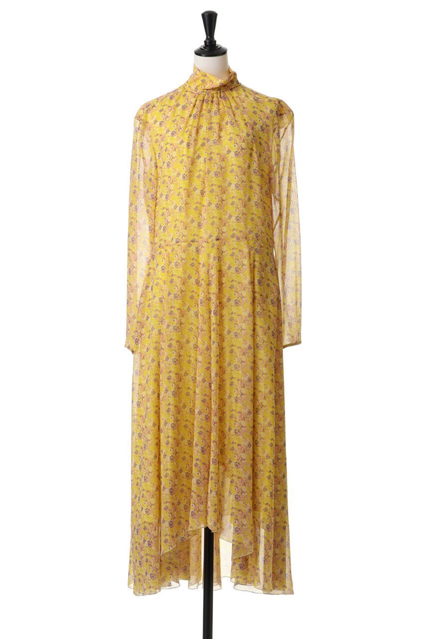 【ブラミンク/BLAMINK】のフラワープリントロングスリーブドレス 人気、トレンドファッション・服の通販 founy(ファニー) 　ファッション　Fashion　レディースファッション　Fashion for Women　ワンピース　Dresses　フォーマル・パーティードレス・結婚式用ドレス　Elegant & Casual Dresses　チュニック　Tunic Tops & Dresses　イエロー　Yellow　シアー　Sheer, See-Through　スリーブ　Sleeve, Long Sleeve / Short Sleeve　チュニック　Tunic, Long Top　ドレス　Dress, One-Piece　フレア　Flare, Flared　プリント　Print, Printed Pattern　other-2|ID: prp329100004768262 ipo3291000000035360210