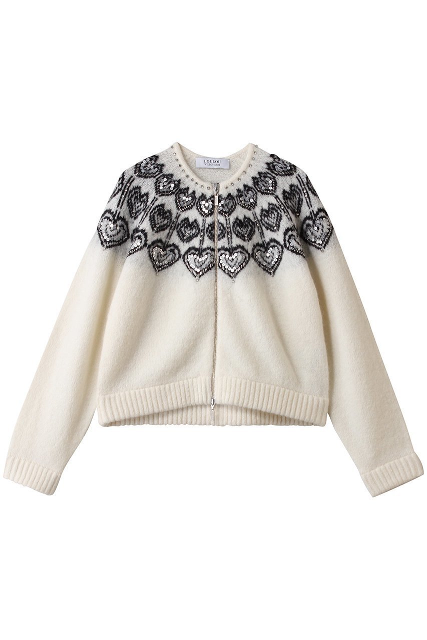 【アルアバイル/allureville】の【Loulou Willoughby】ハートJQニットブルゾン インテリア・キッズ・メンズ・レディースファッション・服の通販 founy(ファニー) ファッション Fashion レディースファッション Fashion for Women トップス・カットソー Cut & Sew Tops ニット Knit Tops & Sweaters カーディガン・羽織り Layered Style Cardigans カーディガン Cardigan, Knitwear ジャカード/ジャガード Jacquard, Woven Pattern スリーブ Sleeve, Long Sleeve / Short Sleeve ビジュー Bijou, Jewel-like Accent ブルゾン Blouson, Bomber Jacket ホリデーシーズン Holiday Season リュクス Luxury, Elegant, High-End, Chic ロング Long, Long-Length 新作・新入荷 New Arrivals / New In ホワイト系|ID: prp329100004769252 ipo3291000000034543918