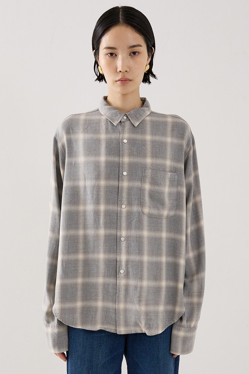 【ザ ストア バイ シー/THE STORE by C】の【REMI RELIEF】【別注】レーヨンツイルチェックシャツ 人気、トレンドファッション・服の通販 founy(ファニー) 　ファッション　Fashion　レディースファッション　Fashion for Women　トップス・カットソー　Cut & Sew Tops　シャツ・ブラウス・オフィスカジュアル　Elegant Blouses & Button-Ups　ウォッシュ　Washed Finish　カフス　Cuff Design　スリット　Slit, Slit Detail　スリーブ　Sleeve, Long Sleeve / Short Sleeve　チェック　Check, Plaid, Tartan　ドット　Polka Dot, Dot Pattern　ポケット　Pocket, Pocket Detail　ロング　Long, Long-Length　エレガント 上品　Elegant　別注　Limited Edition, Custom Order　other-6|ID: prp329100004769273 ipo3291000000035541750