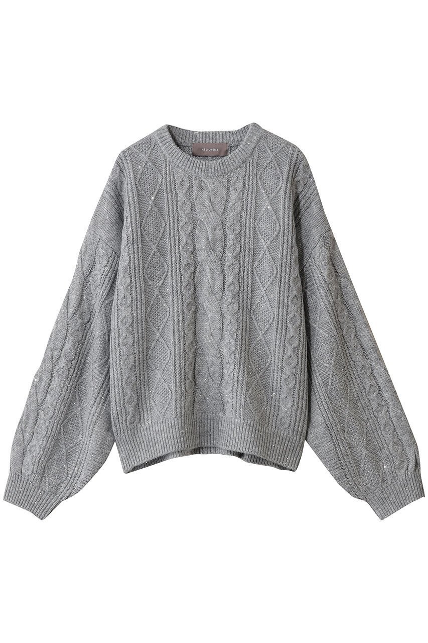【エリオポール/heliopole】のケーブルスパングルニット インテリア・キッズ・メンズ・レディースファッション・服の通販 founy(ファニー) 　ファッション　Fashion　レディースファッション　Fashion for Women　トップス・カットソー　Cut & Sew Tops　ニット　Knit Tops & Sweaters　カジュアルプルオーバー・ニットトップス　Pullovers & Knit Tops / Casual Pullovers　スパンコール　Sequins, Sequin Embellishment　メタリック　Metallic, Shiny Finish　再入荷　Restock / Back in Stock　ライトグレー|ID: prp329100004770132 ipo3291000000035845659