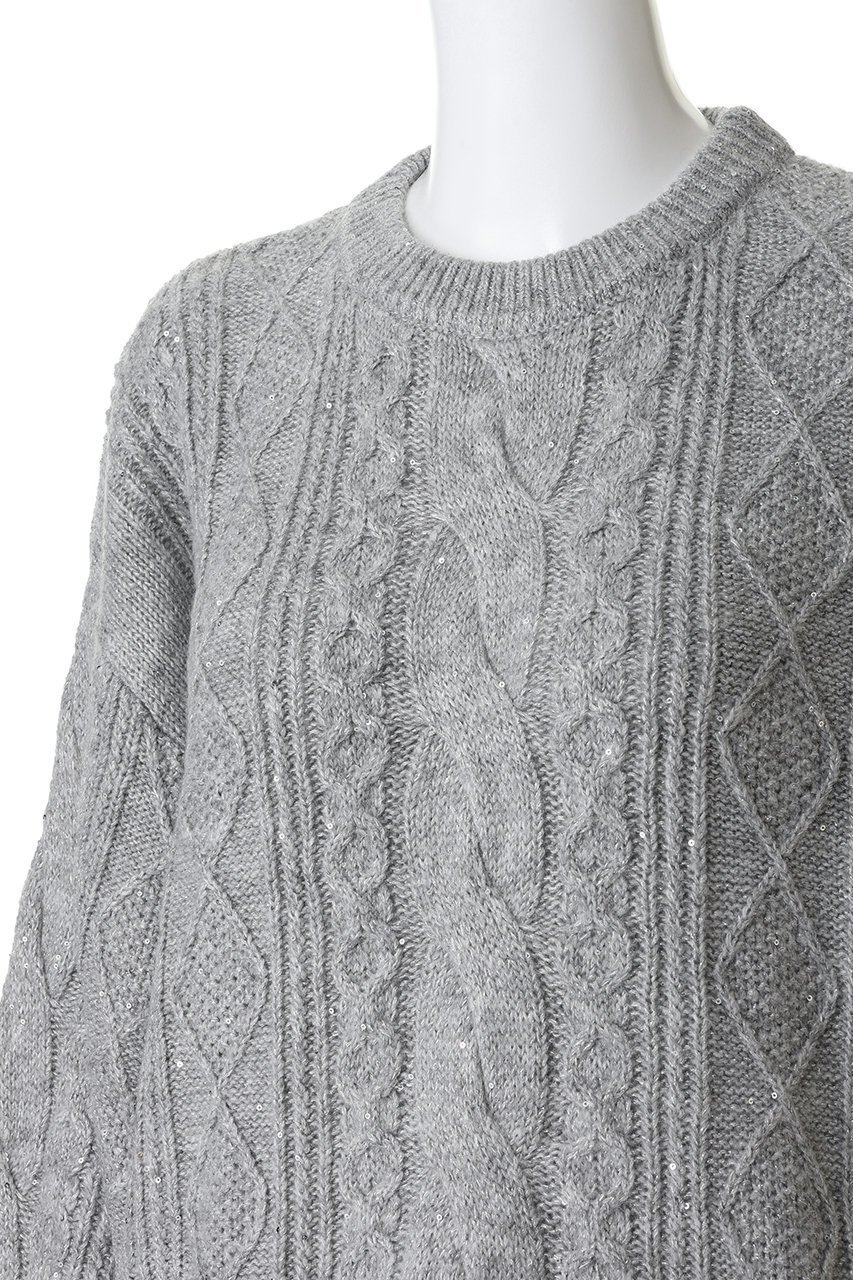 【エリオポール/heliopole】のケーブルスパングルニット 人気、トレンドファッション・服の通販 founy(ファニー) 　ファッション　Fashion　レディースファッション　Fashion for Women　トップス・カットソー　Cut & Sew Tops　ニット　Knit Tops & Sweaters　カジュアルプルオーバー・ニットトップス　Pullovers & Knit Tops / Casual Pullovers　スパンコール　Sequins, Sequin Embellishment　メタリック　Metallic, Shiny Finish　再入荷　Restock / Back in Stock　other-5|ID: prp329100004770132 ipo3291000000035845666