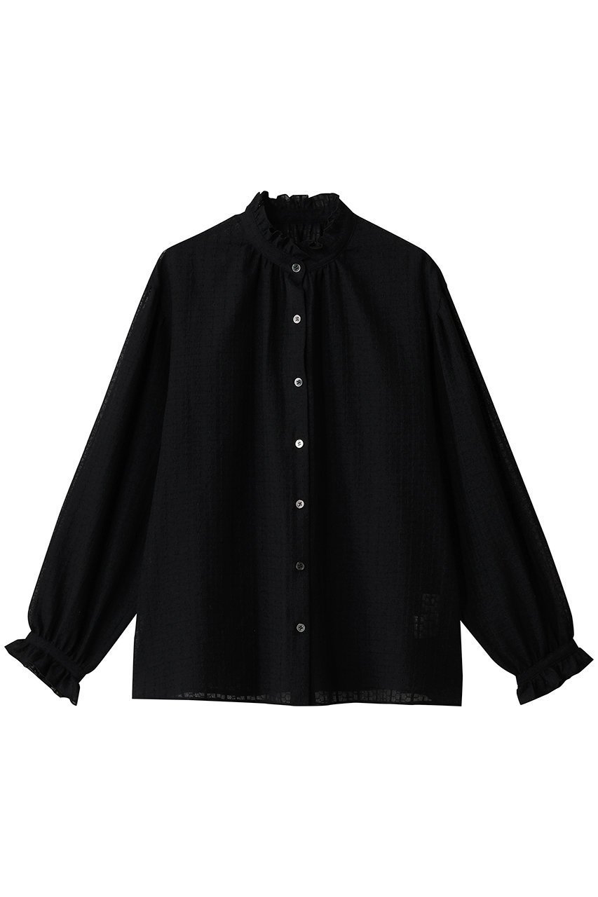 【エリオポール/heliopole】のレースフリルカラーブラウス インテリア・キッズ・メンズ・レディースファッション・服の通販 founy(ファニー) ファッション Fashion レディースファッション Fashion for Women トップス・カットソー Cut & Sew Tops シャツ・ブラウス・オフィスカジュアル Elegant Blouses & Button-Ups なめらか Smooth, Silky Texture ギャザー Gathered, Ruffled ジャケット Jacket, Outerwear スリーブ Sleeve, Long Sleeve / Short Sleeve フリル Frill, Ruffle ラッセル Raschel, Raschel Lace レース Lace, Lace Fabric ロング Long, Long-Length 冬 Winter / This Winter 新作・新入荷 New Arrivals / New In ブラック|ID: prp329100004770134 ipo3291000000034554622