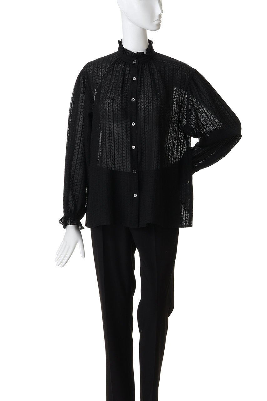 【エリオポール/heliopole】のレースフリルカラーブラウス 人気、トレンドファッション・服の通販 founy(ファニー) 　ファッション　Fashion　レディースファッション　Fashion for Women　トップス・カットソー　Cut & Sew Tops　シャツ・ブラウス・オフィスカジュアル　Elegant Blouses & Button-Ups　なめらか　Smooth, Silky Texture　ギャザー　Gathered, Ruffled　ジャケット　Jacket, Outerwear　スリーブ　Sleeve, Long Sleeve / Short Sleeve　フリル　Frill, Ruffle　ラッセル　Raschel, Raschel Lace　レース　Lace, Lace Fabric　ロング　Long, Long-Length　冬　Winter / This Winter　other-2|ID: prp329100004770134 ipo3291000000035845676