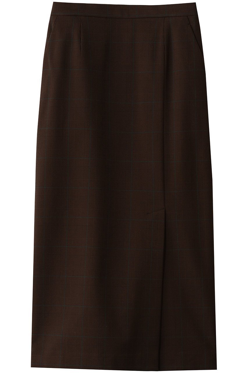 【エリオポール/heliopole】のチェックIラインスカート インテリア・キッズ・メンズ・レディースファッション・服の通販 founy(ファニー) ファッション Fashion レディースファッション Fashion for Women スカート Skirts ロングスカート Long Skirts / Maxi & Midi Skirts ストレッチ Stretch, Stretchy Fabric ストレート Straight, Straight Cut スリット Slit, Slit Detail チェック Check, Plaid, Tartan ロング Long, Long-Length ブラウン系|ID: prp329100004770147 ipo3291000000035698705