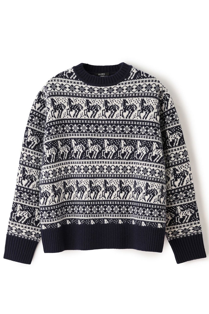 【アロー/aLORS】のPull jacquard equestre Rohan クルーネックニット インテリア・キッズ・メンズ・レディースファッション・服の通販 founy(ファニー) ファッション Fashion レディースファッション Fashion for Women トップス・カットソー Cut & Sew Tops ニット Knit Tops & Sweaters カジュアルプルオーバー・ニットトップス Pullovers & Knit Tops / Casual Pullovers クラシカル Classical, Vintage-Inspired パターン Pattern, Design Print モダン Modern, Contemporary モチーフ Motif, Design Theme ロンドン London Style, British Inspired 冬 Winter / This Winter ダークネイビー×ホワイト|ID: prp329100004771154 ipo3291000000035772254