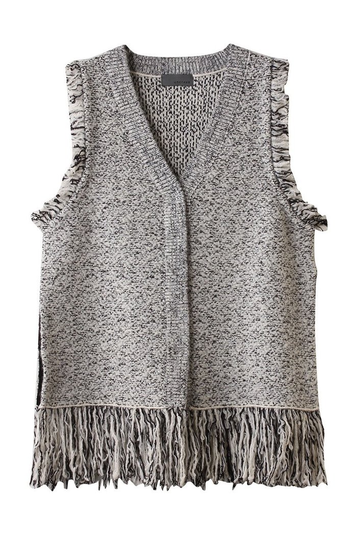 【アンクレイヴ/uncrave】のツイードニット ジレ インテリア・キッズ・メンズ・レディースファッション・服の通販 founy(ファニー) https://founy.com/ ファッション Fashion レディースファッション Fashion for Women トップス・カットソー Cut & Sew Tops ニット Knit Tops & Sweaters カーディガン・羽織り Layered Style Cardigans ベスト&ジレ / 重ね着スタイル Vests & Gilets カーディガン Cardigan, Knitwear ストレッチ Stretch, Stretchy Fabric セットアップ Set-Up, Coordinated Outfit ツイード／ツィード Choker, Choker Necklace ツイード Twill, Twill Weave フリンジ Fringe, Tassel フレア Flare, Flared フロント Front, Front Design ベスト Vest, Waistcoat ミックス Mix, Mixed Style ロング Long, Long-Length |ID: prp329100004773611 ipo3291000000035846200