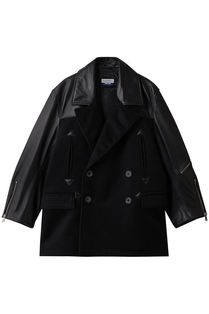 【メゾンスペシャル/MAISON SPECIAL】の【UNISEX】SHEEPレザーコンビPコート インテリア・キッズ・メンズ・レディースファッション・服の通販 founy(ファニー) https://founy.com/ ファッション Fashion レディースファッション Fashion for Women アウター Coat / Outerwear Collection コート・ロングコート・ピーコート Long Coats, Peacoats & More Pコート Pea Coats ユニセックス Unisex, Genderless クラシック Classic, Timeless Style コンビ Combo, Combination Style スタンド Stand Collar, Upright Stand バランス Balance, Style Balance ロング Long, Long-Length A/W・秋冬 Autumn/Winter |ID: prp329100004773654 ipo3291000000034594744