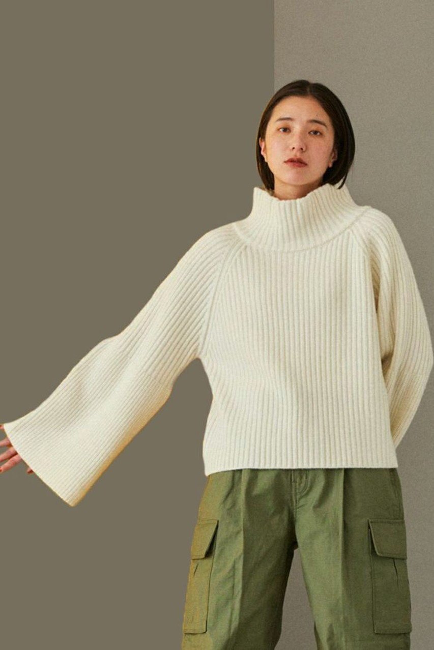 【レリル/lelill】のラムナイロンオフタートル 人気、トレンドファッション・服の通販 founy(ファニー) 　ファッション　Fashion　レディースファッション　Fashion for Women　トップス・カットソー　Cut & Sew Tops　ニット　Knit Tops & Sweaters　カジュアルプルオーバー・ニットトップス　Pullovers & Knit Tops / Casual Pullovers　インナー　Innerwear　フレアースリーブ　Flared Sleeve, Bell Sleeve　再入荷　Restock / Back in Stock　other-7|ID: prp329100004774386 ipo3291000000035698882