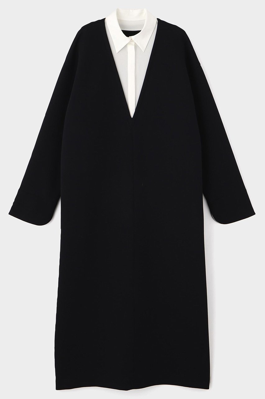 【ル フィル/LE PHIL】のジャージー襟付きワンピース インテリア・キッズ・メンズ・レディースファッション・服の通販 founy(ファニー) 　ファッション　Fashion　レディースファッション　Fashion for Women　ワンピース　Dresses　チュニック　Tunic Tops & Dresses　オケージョン　Occasion Wear　チュニック　Tunic, Long Top　ドッキング　Docking, Mixed Material　フォルム　Silhouette, Form　ブロード　Broadcloth, Fine Cotton　ロング　Long, Long-Length　再入荷　Restock / Back in Stock　定番　Standard, Basic Item　ブラック|ID: prp329100004775375 ipo3291000000034615006