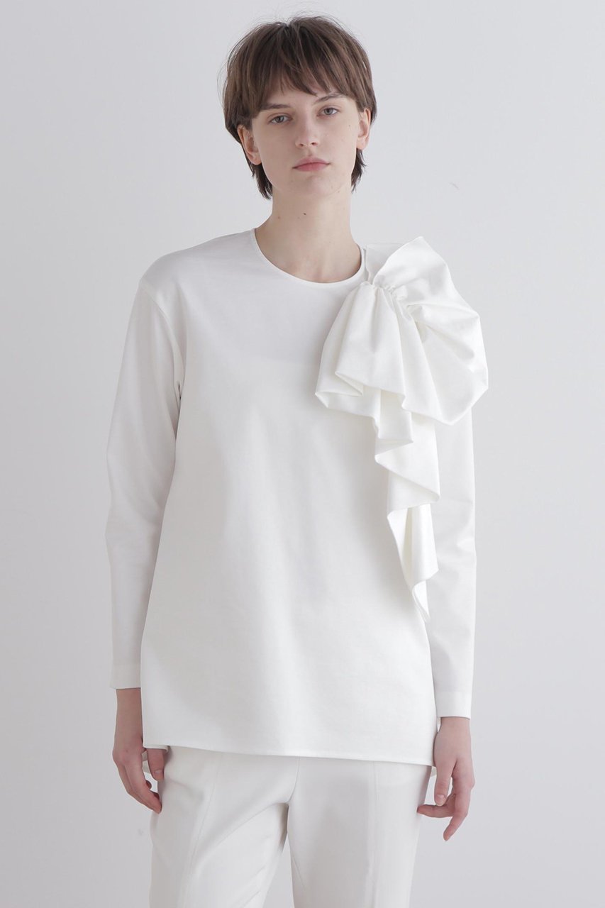 【ル フィル/LE PHIL】のハイストポンチリボンモチーブラウス 人気、トレンドファッション・服の通販 founy(ファニー) 　ファッション　Fashion　レディースファッション　Fashion for Women　トップス・カットソー　Cut & Sew Tops　シャツ・ブラウス・オフィスカジュアル　Elegant Blouses & Button-Ups　シンプル　Simple, Minimal　ストレート　Straight, Straight Cut　スリーブ　Sleeve, Long Sleeve / Short Sleeve　セットアップ　Set-Up, Coordinated Outfit　ドレープ　Drape, Draping Fabric　フォルム　Silhouette, Form　フレア　Flare, Flared　フロント　Front, Front Design　リボン　Ribbon, Bow　ロング　Long, Long-Length　ワイド　Wide, Wide Fit　エレガント 上品　Elegant　再入荷　Restock / Back in Stock　other-2|ID: prp329100004775381 ipo3291000000034615054