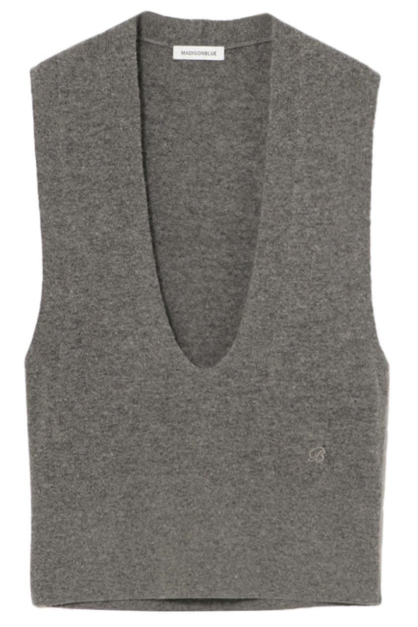 【マディソンブルー/MADISONBLUE】のDEEP V NECK VEST ディープVネックベスト インテリア・キッズ・メンズ・レディースファッション・服の通販 founy(ファニー) 　ファッション　Fashion　レディースファッション　Fashion for Women　トップス・カットソー　Cut & Sew Tops　ニット　Knit Tops & Sweaters　カーディガン・羽織り　Layered Style Cardigans　ベスト&ジレ / 重ね着スタイル　Vests & Gilets　Vネックトップス　V-Neck Tops / V-Cut Neckline Shirts　カーディガン　Cardigan, Knitwear　スラックス　Slacks, Dress Pants　フォルム　Silhouette, Form　ベスト　Vest, Waistcoat　ワイド　Wide, Wide Fit　グレー|ID: prp329100004775397 ipo3291000000035942507