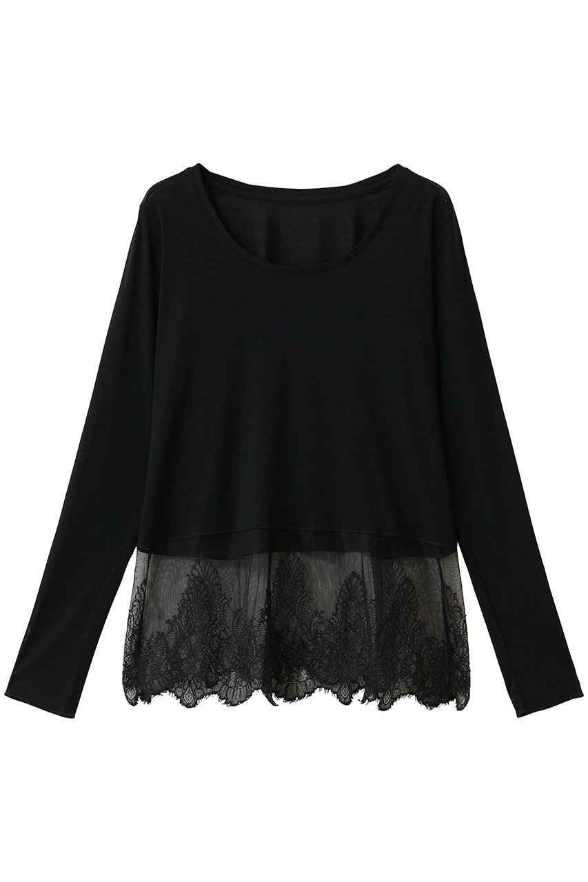 【マルティニーク/martinique】のレースコンビクルーネックカットソー インテリア・キッズ・メンズ・レディースファッション・服の通販 founy(ファニー) 　ファッション　Fashion　レディースファッション　Fashion for Women　トップス・カットソー　Cut & Sew Tops　シャツ・ブラウス・オフィスカジュアル　Elegant Blouses & Button-Ups　ロングTシャツ・Tシャツ　Longline T-Shirts & Tees　カットソー・ベーシックTシャツ　Cut-and-Sewn Tops / Stretch Tees & Basics　スウェット / スエット　Sweatshirt, Sweatwear　スリーブ　Sleeve, Long Sleeve / Short Sleeve　デコルテ　Décolleté, Neckline　フェミニン　Feminine, Girly　レース　Lace, Lace Fabric　ロング　Long, Long-Length　エレガント 上品　Elegant　新作・新入荷　New Arrivals / New In　ブラック|ID: prp329100004775404 ipo3291000000034615261