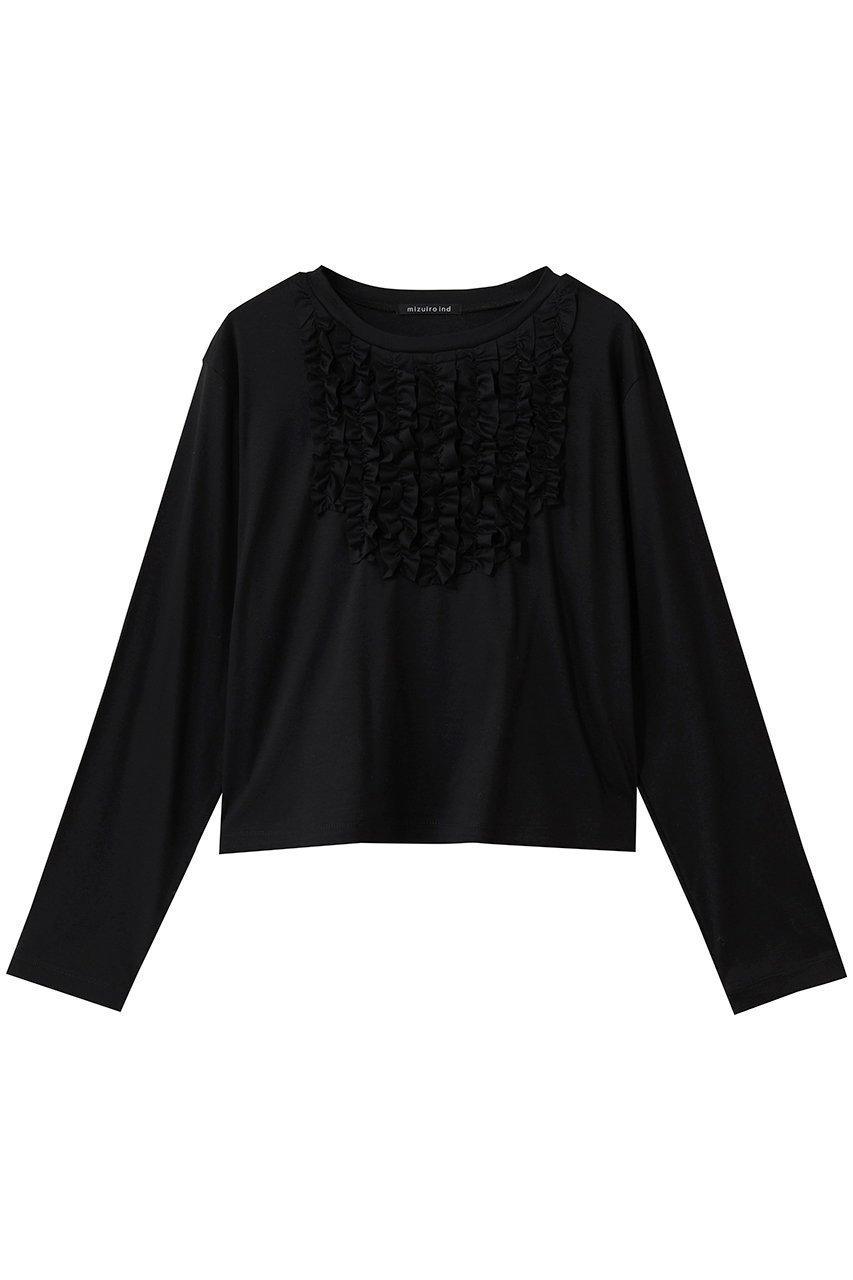 【ミズイロ インド/mizuiro ind】のフロントフリルプルオーバー インテリア・キッズ・メンズ・レディースファッション・服の通販 founy(ファニー) 　ファッション　Fashion　レディースファッション　Fashion for Women　トップス・カットソー　Cut & Sew Tops　シャツ・ブラウス・オフィスカジュアル　Elegant Blouses & Button-Ups　カジュアルプルオーバー・ニットトップス　Pullovers & Knit Tops / Casual Pullovers　インナー　Innerwear　カットソー　Cut and Sewn Top　シンプル　Simple, Minimal　スリーブ　Sleeve, Long Sleeve / Short Sleeve　フリル　Frill, Ruffle　フロント　Front, Front Design　ロング　Long, Long-Length　新作・新入荷　New Arrivals / New In　black|ID: prp329100004775435 ipo3291000000034615499