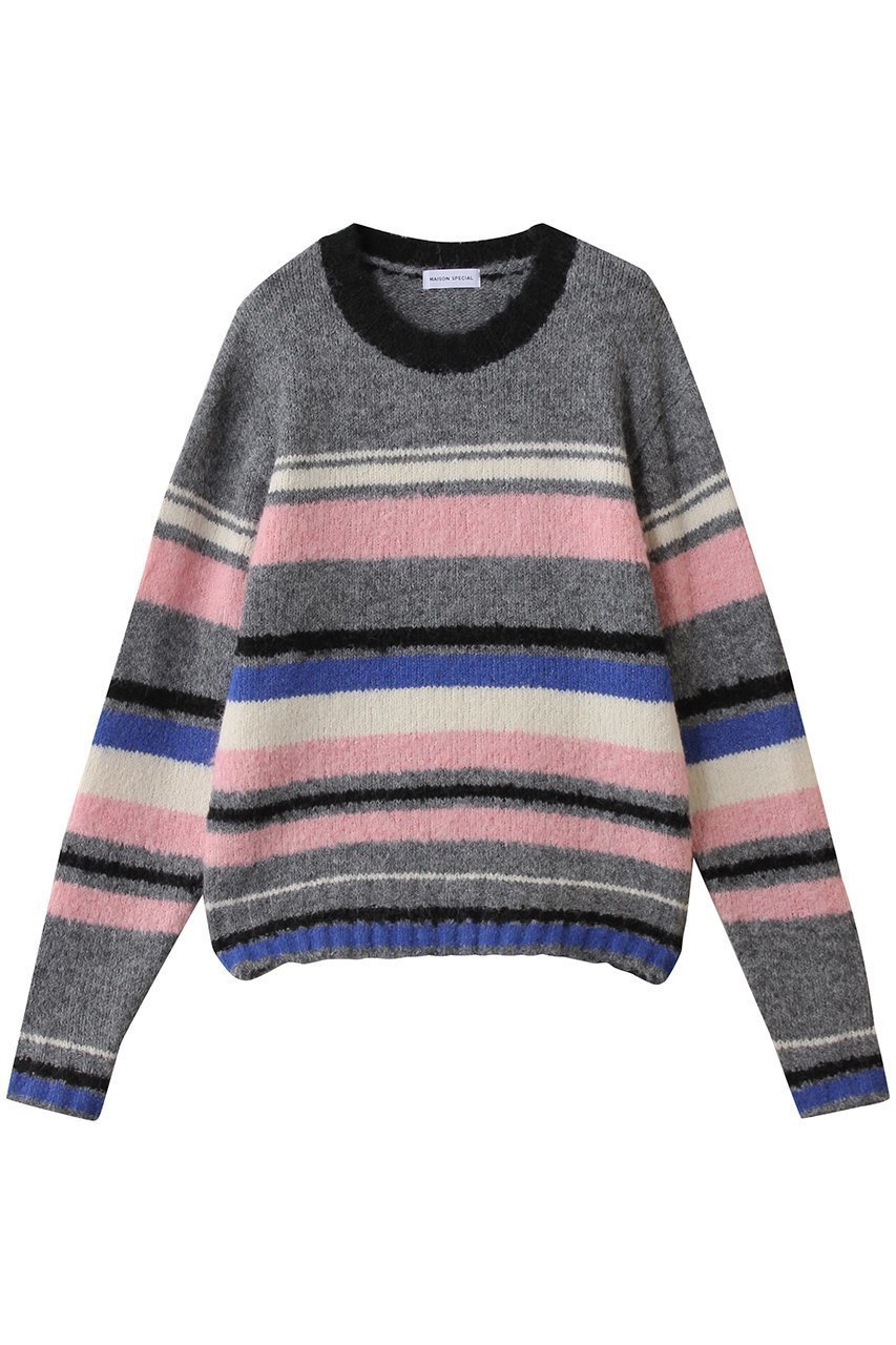 【メゾンスペシャル/MAISON SPECIAL】のMulti-border Knit Top/マルチボーダーニットトップ インテリア・キッズ・メンズ・レディースファッション・服の通販 founy(ファニー) 　ファッション　Fashion　レディースファッション　Fashion for Women　トップス・カットソー　Cut & Sew Tops　ニット　Knit Tops & Sweaters　カジュアルプルオーバー・ニットトップス　Pullovers & Knit Tops / Casual Pullovers　カラフル　Colorful Design　デニム　Denim, Jeans Material　トレンド　Trend, Trending Now　ボーダー　Border, Stripe　今季　This Season, Current Season　A/W・秋冬　Autumn/Winter　GRY(グレー)|ID: prp329100004775439 ipo3291000000034639420