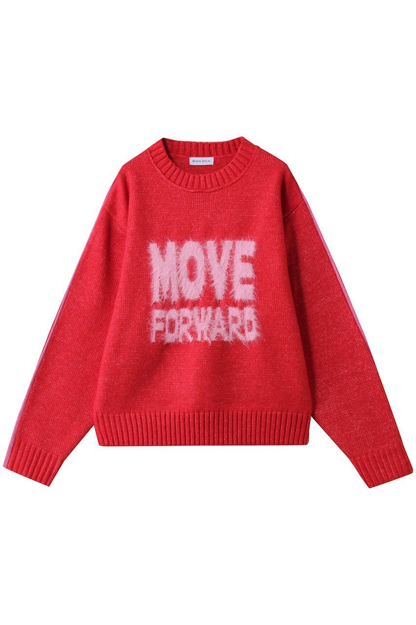 【メゾンスペシャル/MAISON SPECIAL】のMOVE FORWARD logo knit/MOVE FORWARDロゴニット インテリア・キッズ・メンズ・レディースファッション・服の通販 founy(ファニー) 　ファッション　Fashion　レディースファッション　Fashion for Women　トップス・カットソー　Cut & Sew Tops　ニット　Knit Tops & Sweaters　カジュアルプルオーバー・ニットトップス　Pullovers & Knit Tops / Casual Pullovers　おすすめ　Recommended / Our Picks　スポーティ　Sporty, Casual Athletic　スリーブ　Sleeve, Long Sleeve / Short Sleeve　デニム　Denim, Jeans Material　A/W・秋冬　Autumn/Winter　RED(レッド)|ID: prp329100004775440 ipo3291000000034639423