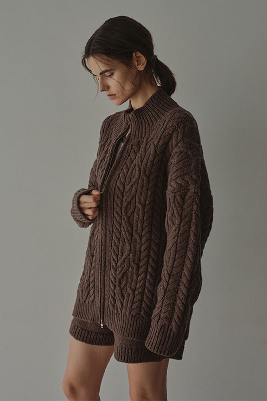 【エトレトウキョウ/ETRE TOKYO】のダブルジップケーブルニットカーディガン インテリア・キッズ・メンズ・レディースファッション・服の通販 founy(ファニー) 　ファッション　Fashion　レディースファッション　Fashion for Women　トップス・カットソー　Cut & Sew Tops　ニット　Knit Tops & Sweaters　カーディガン・羽織り　Layered Style Cardigans　カーディガン　Cardigan, Knitwear　ショート　Short, Short Length　セットアップ　Set-Up, Coordinated Outfit　タートルネック　Turtleneck, High Neck　バランス　Balance, Style Balance　フロント　Front, Front Design　新作・新入荷　New Arrivals / New In　A/W・秋冬　Autumn/Winter　ブラウン|ID: prp329100004776491 ipo3291000000034627062
