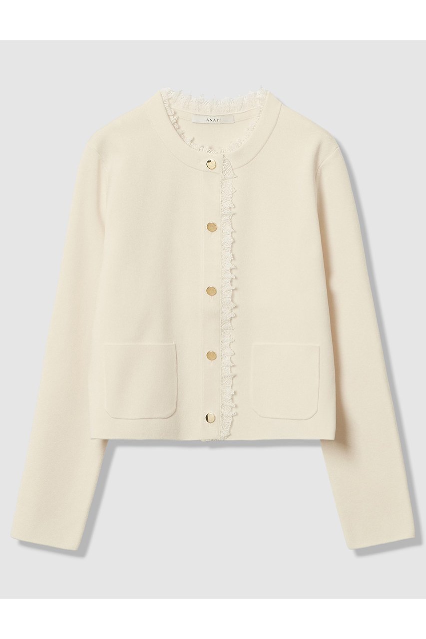 【アナイ/ANAYI】の【Eternal Line 2026】レース使いボクシー ジャケット カーディガン 人気、トレンドファッション・服の通販 founy(ファニー) 　ファッション　Fashion　レディースファッション　Fashion for Women　2025年　2025　2025-2026秋冬・A/W　Autumn/Winter 2025–26 AW25–26　おすすめ　Recommended / Our Picks　カーディガン　Cardigan, Knitwear　ジャケット　Jacket, Outerwear　セットアップ　Set-Up, Coordinated Outfit　フレア　Flare, Flared　メタル　Metal, Metal Parts　レース　Lace, Lace Fabric　エレガント 上品　Elegant　A/W・秋冬　Autumn/Winter　 other-1|ID: prp329100004776575 ipo3291000000034627740