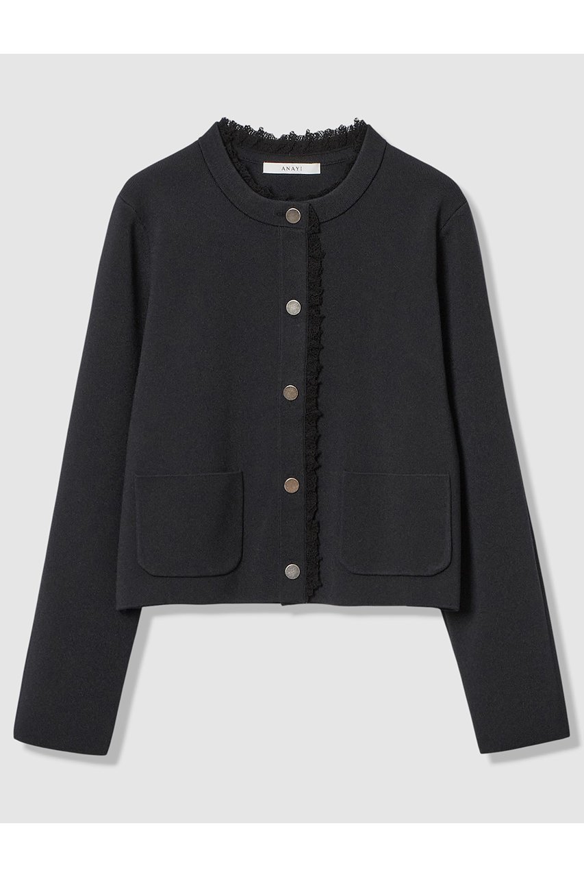 【アナイ/ANAYI】の【Eternal Line 2026】レース使いボクシー ジャケット カーディガン インテリア・キッズ・メンズ・レディースファッション・服の通販 founy(ファニー) 　ファッション　Fashion　レディースファッション　Fashion for Women　2025年　2025　2025-2026秋冬・A/W　Autumn/Winter 2025–26 AW25–26　おすすめ　Recommended / Our Picks　カーディガン　Cardigan, Knitwear　ジャケット　Jacket, Outerwear　セットアップ　Set-Up, Coordinated Outfit　フレア　Flare, Flared　メタル　Metal, Metal Parts　レース　Lace, Lace Fabric　エレガント 上品　Elegant　A/W・秋冬　Autumn/Winter　ネイビー|ID: prp329100004776575 ipo3291000000034627744