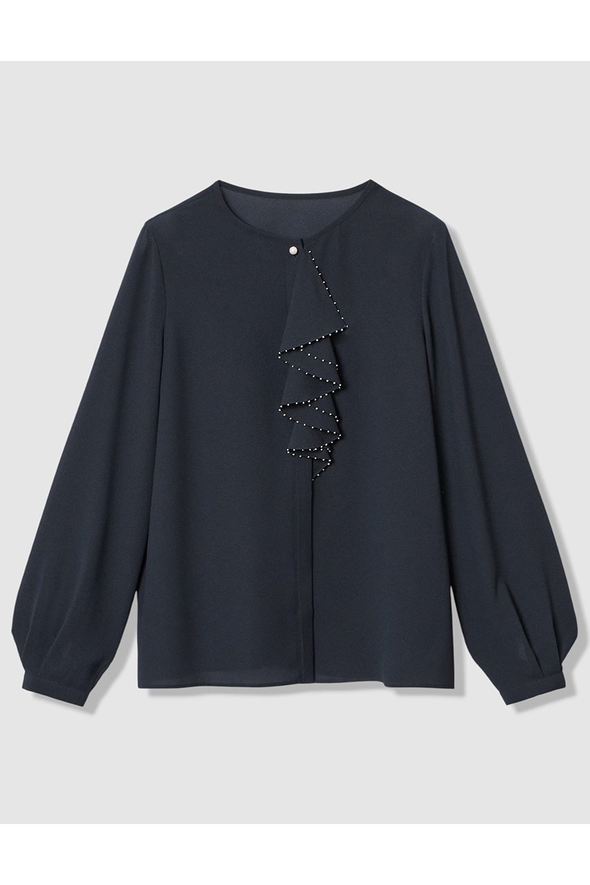 【アナイ/ANAYI】の【Eternal Line 2026】ジョーゼットビーズフリル ブラウス インテリア・キッズ・メンズ・レディースファッション・服の通販 founy(ファニー) 　ファッション　Fashion　レディースファッション　Fashion for Women　トップス・カットソー　Cut & Sew Tops　シャツ・ブラウス・オフィスカジュアル　Elegant Blouses & Button-Ups　2025年　2025　2025-2026秋冬・A/W　Autumn/Winter 2025–26 AW25–26　インナー　Innerwear　シフォン　Chiffon, Lightweight Fabric　ジャケット　Jacket, Outerwear　ジョーゼット　Georgette, Semi-Sheer Fabric　スリーブ　Sleeve, Long Sleeve / Short Sleeve　フリル　Frill, Ruffle　フロント　Front, Front Design　ロング　Long, Long-Length　エレガント 上品　Elegant　A/W・秋冬　Autumn/Winter　ネイビー|ID: prp329100004776579 ipo3291000000034627787