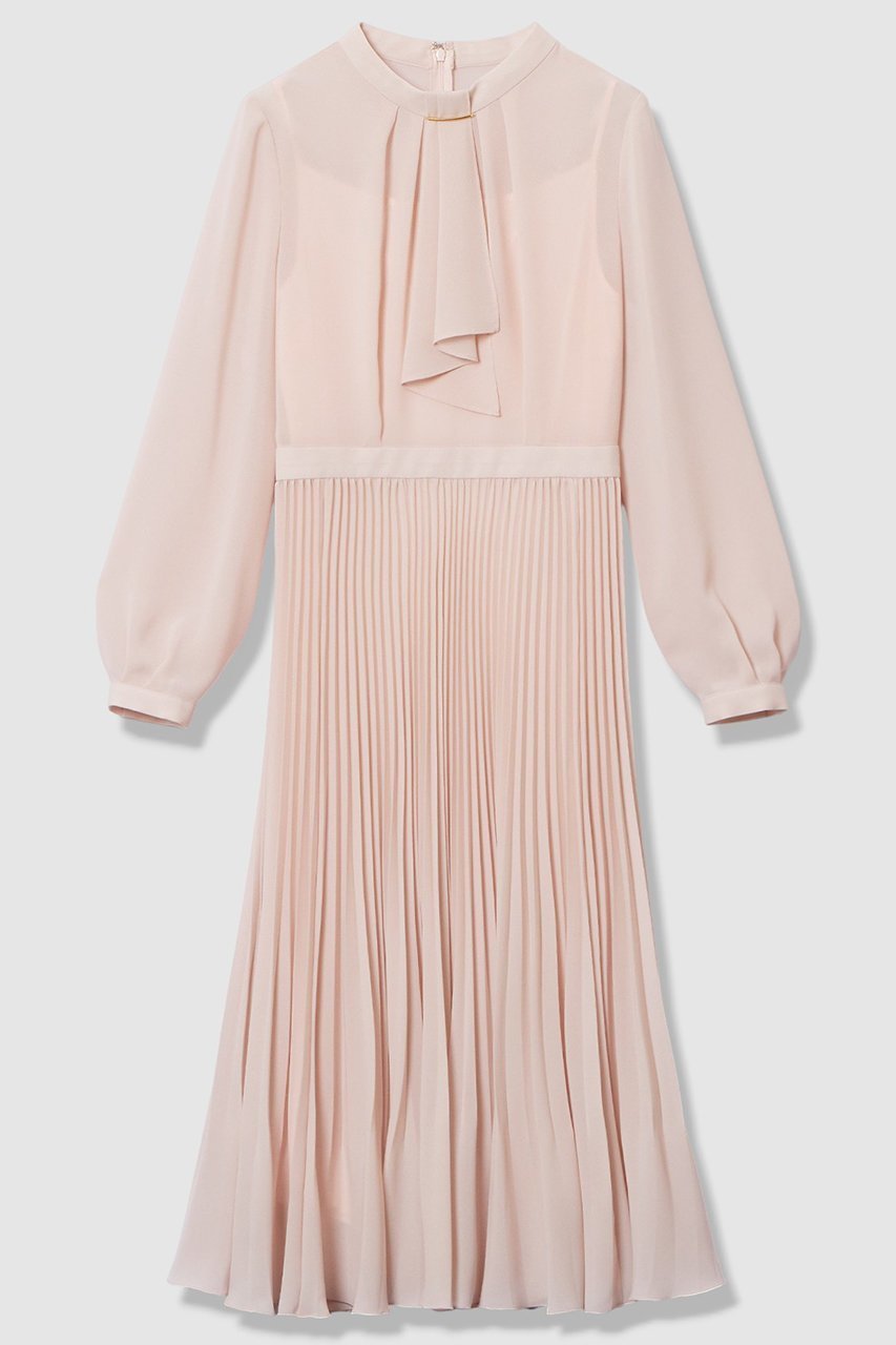 【アナイ/ANAYI】の【Eternal Line 2026】シアードビープリーツボウ ワンピース インテリア・キッズ・メンズ・レディースファッション・服の通販 founy(ファニー) 　ファッション　Fashion　レディースファッション　Fashion for Women　ワンピース　Dresses　チュニック　Tunic Tops & Dresses　2025年　2025　2025-2026秋冬・A/W　Autumn/Winter 2025–26 AW25–26　オケージョン　Occasion Wear　キャミソール　Camisole, Spaghetti Strap Top　シアー　Sheer, See-Through　スカーフ　Scarf, Neckwear　チュニック　Tunic, Long Top　プリーツ　Pleats, Pleated　ペチコート　Petticoat, Underskirt　メタル　Metal, Metal Parts　ロング　Long, Long-Length　エレガント 上品　Elegant　A/W・秋冬　Autumn/Winter　長袖　Long Sleeve, Full Sleeve　ピンク|ID: prp329100004776586 ipo3291000000034627845